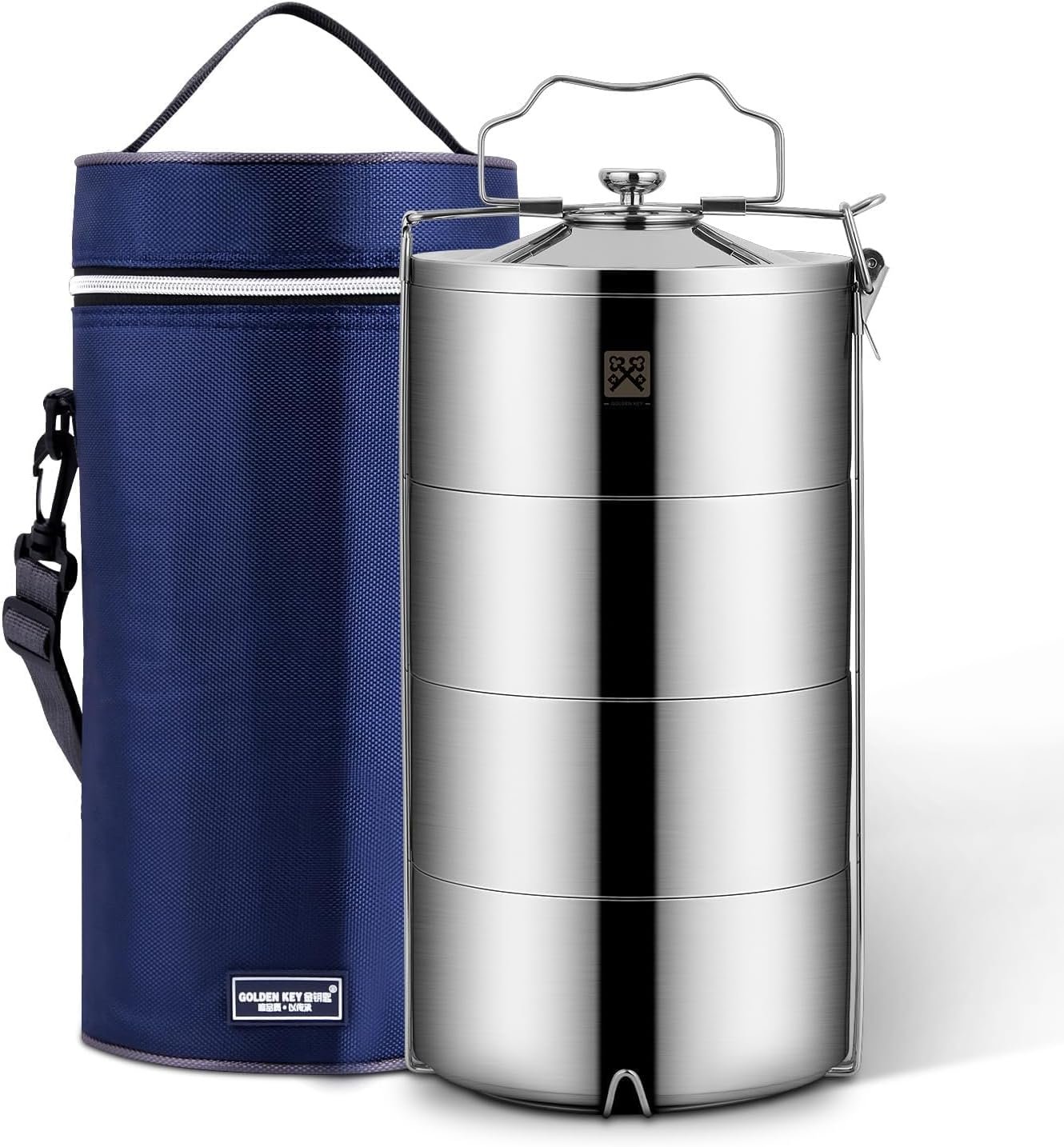 GOLDEN KEY 120 oz Stainless Steel Stackable Lunch Box for Adult, Huge Capacity Bento Box with Stackable 4 Tier Food Container, and Lunch Bag (120 Ounces 4-Layers Bento) - Image 2