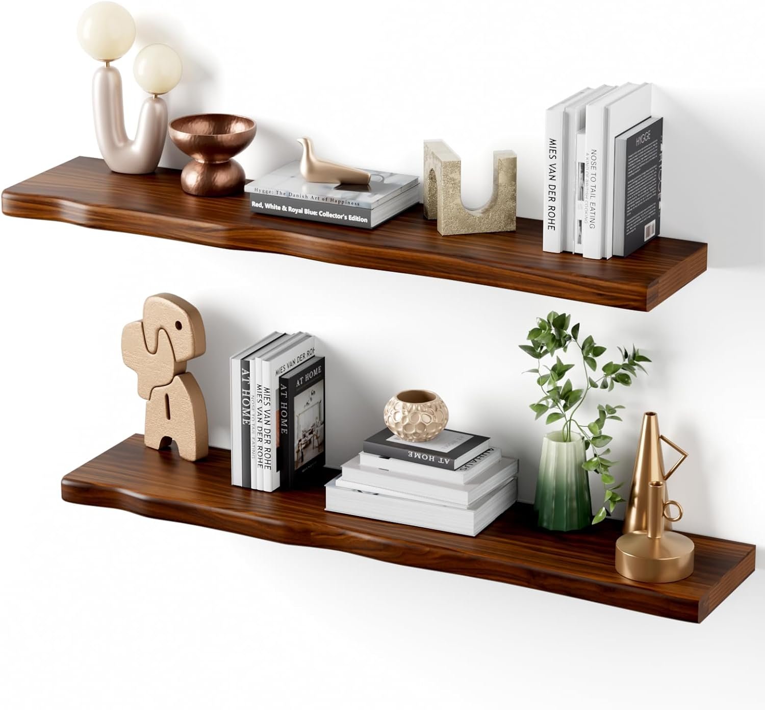 Floating Shelves for Wall Rustic Farmhouse 36 Inch Floating Shelf Bathroom Wooden Shelves for Wall Mounted Live Edge Pine Shelf with Unique Natural Grain for Living Room Bedroom Kitchen (Walnut) - Image 2