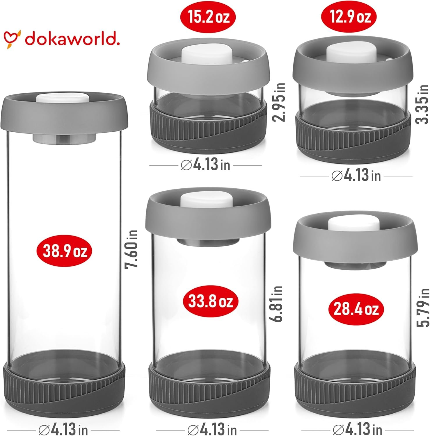Glass Canisters Set - Kitchen Leakproof Seal Food Storage Jars - Coffee Bean Container - Pack of 5 Glass Canisters With Vacuum Airtight Lids for Cereal, Pet Treats, Nuts, Candy - Image 3