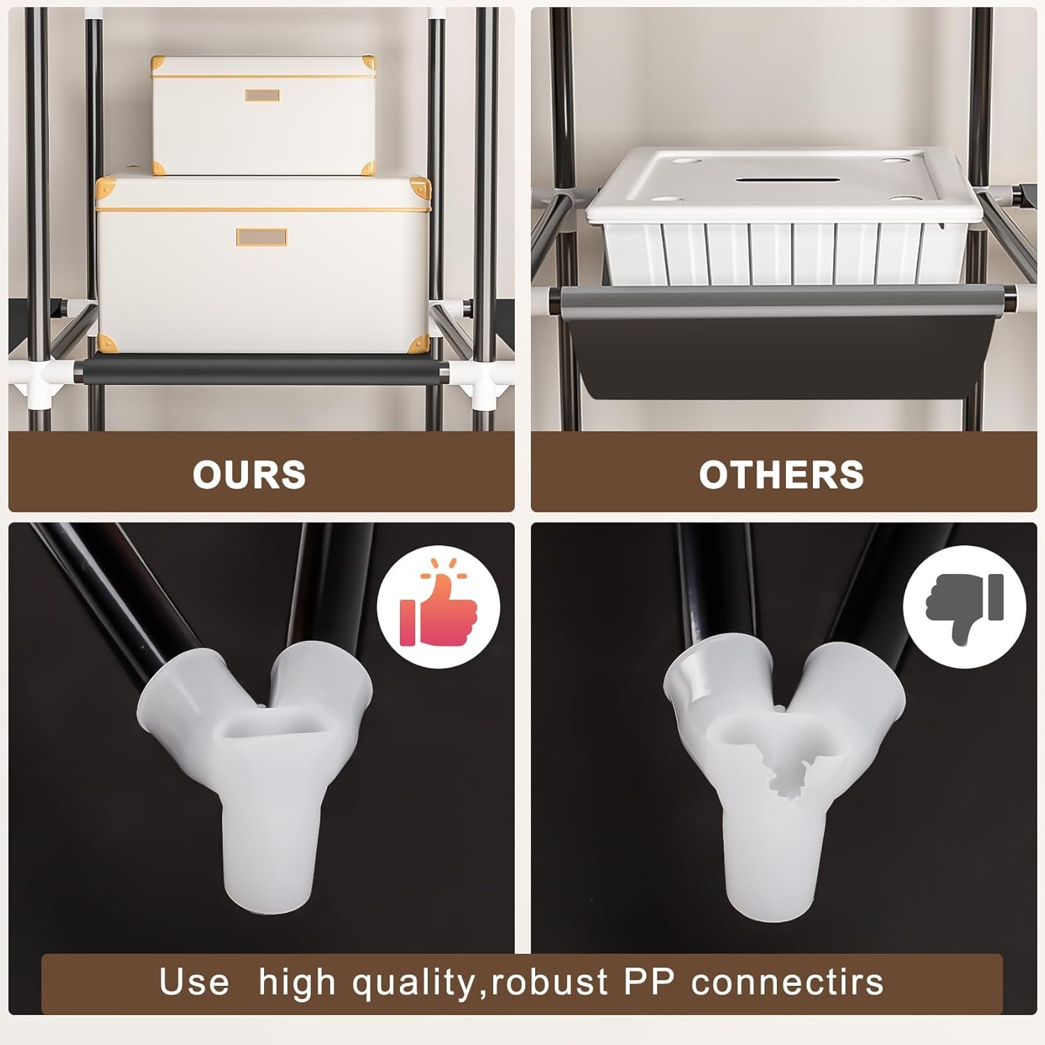 Wardrobe Closet, 66 Inch Portable Closet for Hanging Clothes, Large Capacity Clothes Rack Organizer with Cover & 4 Hanging Rods & 8 Storage Shelves & 2 Side Pockets (Black) - Image 7