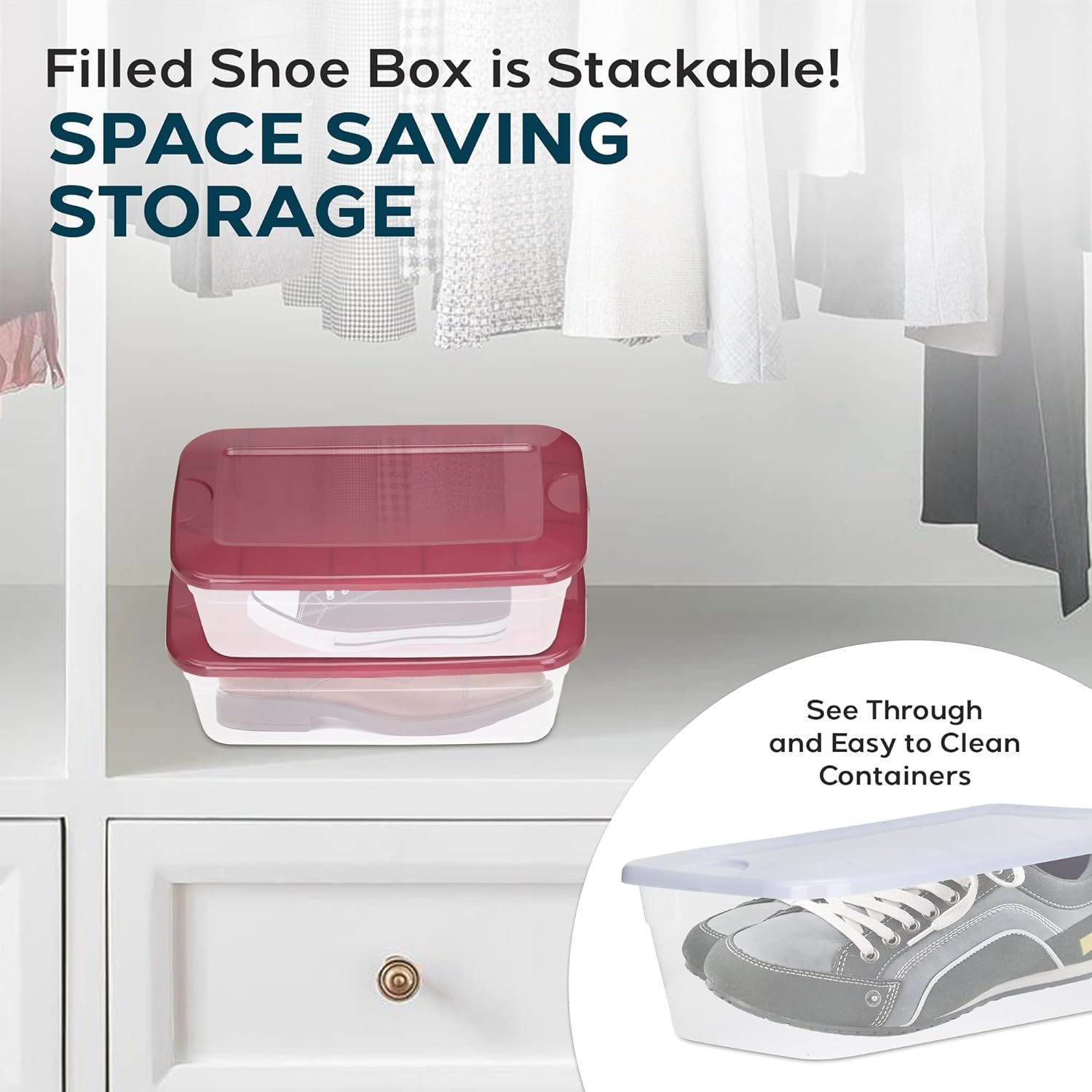 DecorRack Clear Plastic Storage Containers, 6 Quart Shoe Boxes, Stackable, Perfect for Toy Storage, Cat and Dog Food Container, Grey (6 Pack) - Image 4