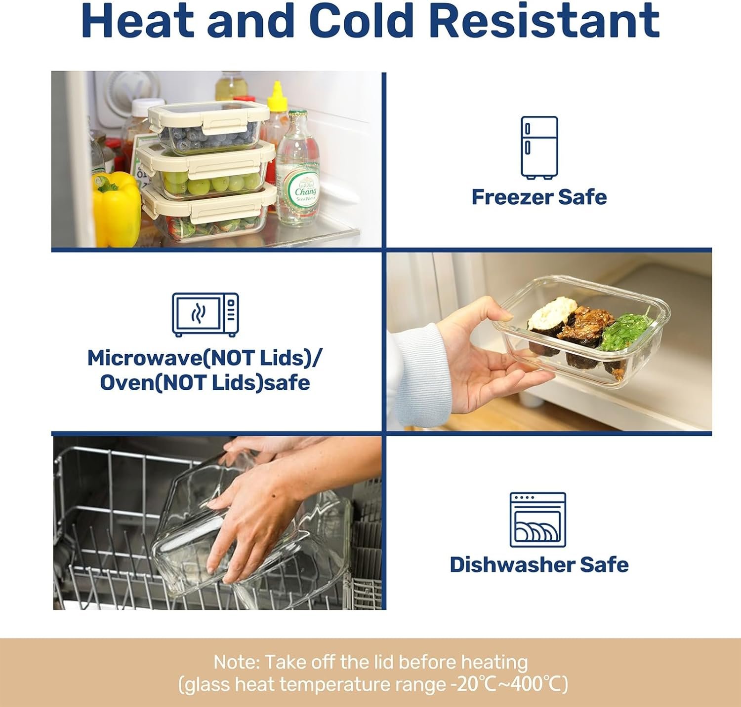 Simple Deluxe Food Meal Prep Containers with Exclusive Glass Lids, Glass Storage Containers with Lids, BPA-Free, Glass Lunch Boxes for Lunch, Pantry Organizers and Storage, Freezer to Oven Safe - Image 7