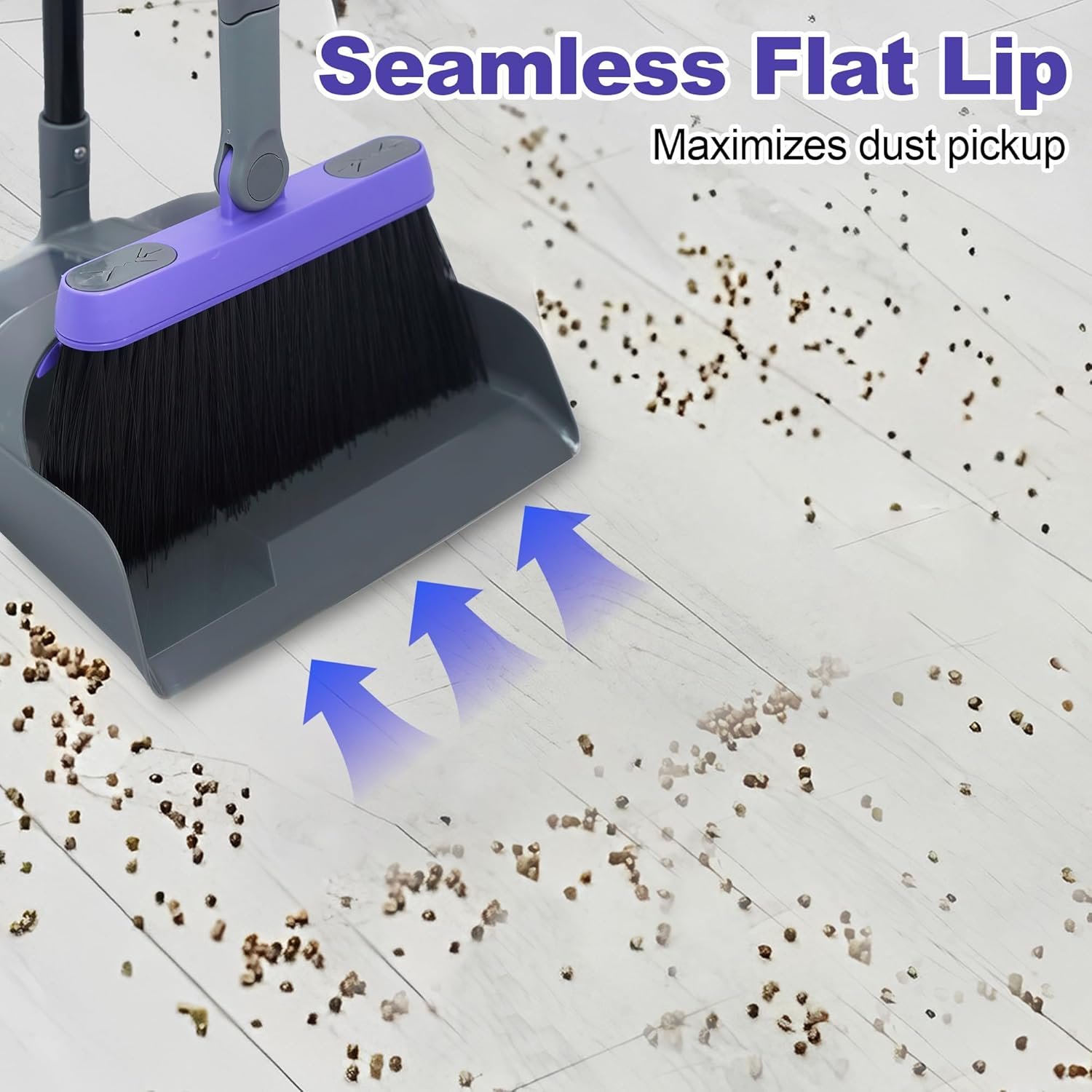 Collapsible Broom with Dustpan Combo, 54 Inch Long Handle Soft Bristle 180 Degree Swivel Brush Indoor Outdoor Kitchen Lobby Dorm Room Classroom, Small Vertical Dustpan with Combing Teeth - Image 3