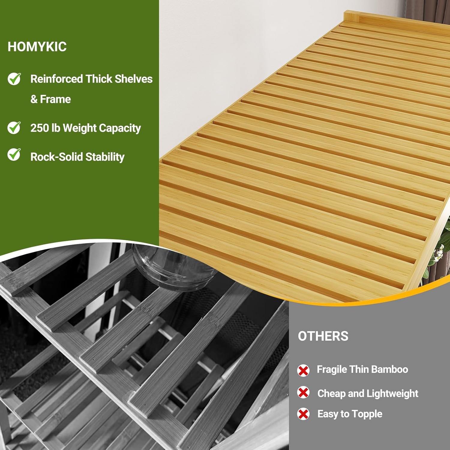 Homykic Bamboo Clothes Rack with Shelves and Double Hang Rods, Portable Closet System Garment Rack for Hanging Clothes, Tall Clothing Rack Corner Closet Organizer, Easy to Built, Natural - Image 8