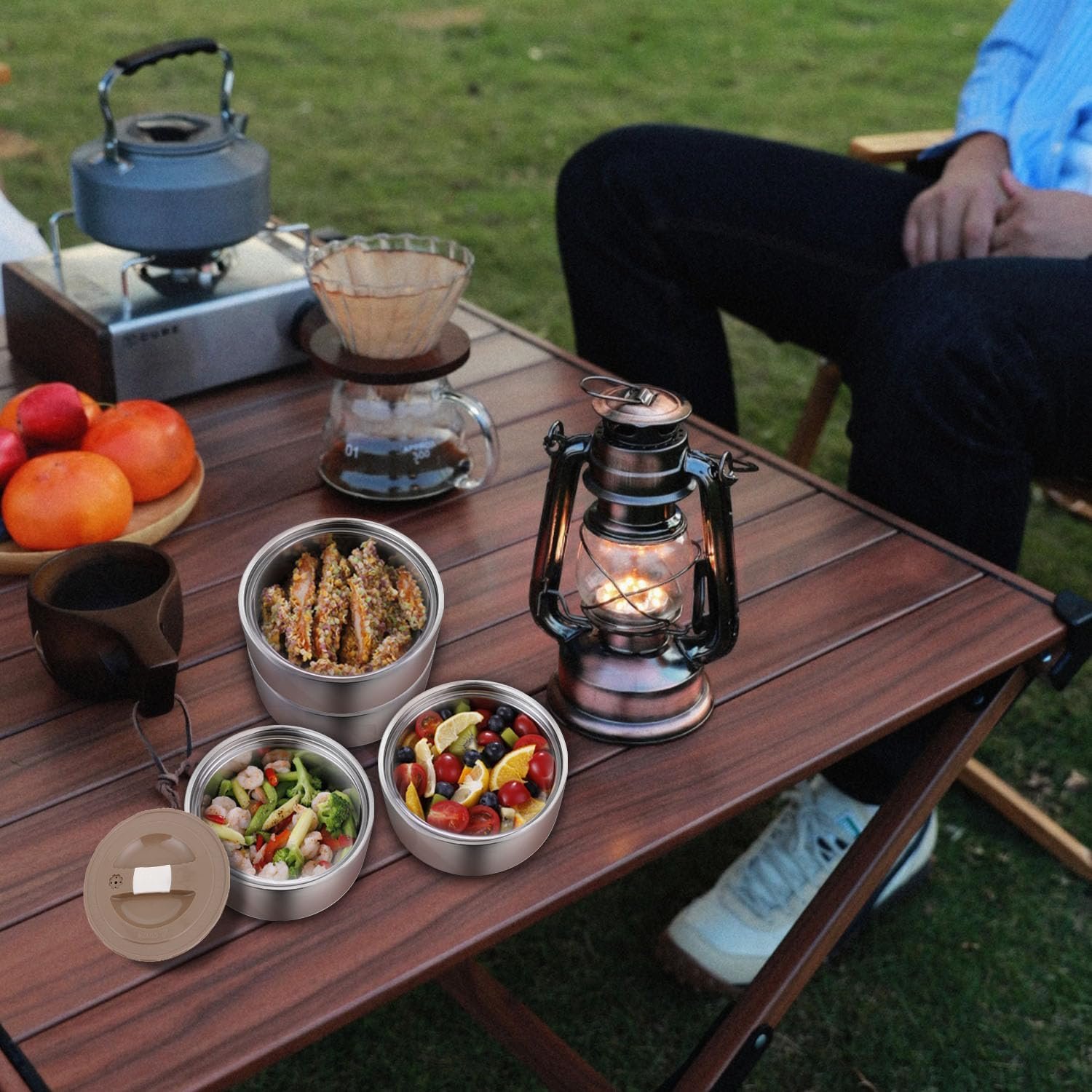 GOLDEN KEY 120 oz Stainless Steel Stackable Lunch Box for Adult, Huge Capacity Bento Box with Stackable 4 Tier Food Container, and Lunch Bag (120 Ounces 4-Layers Bento) - Image 8