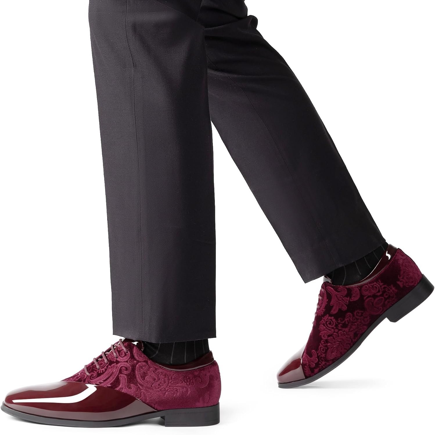 Bruno Marc Men's Dress Tuxedo Shoes Classic Patent Velvet Lace-up Formal Caden Oxford - Image 8