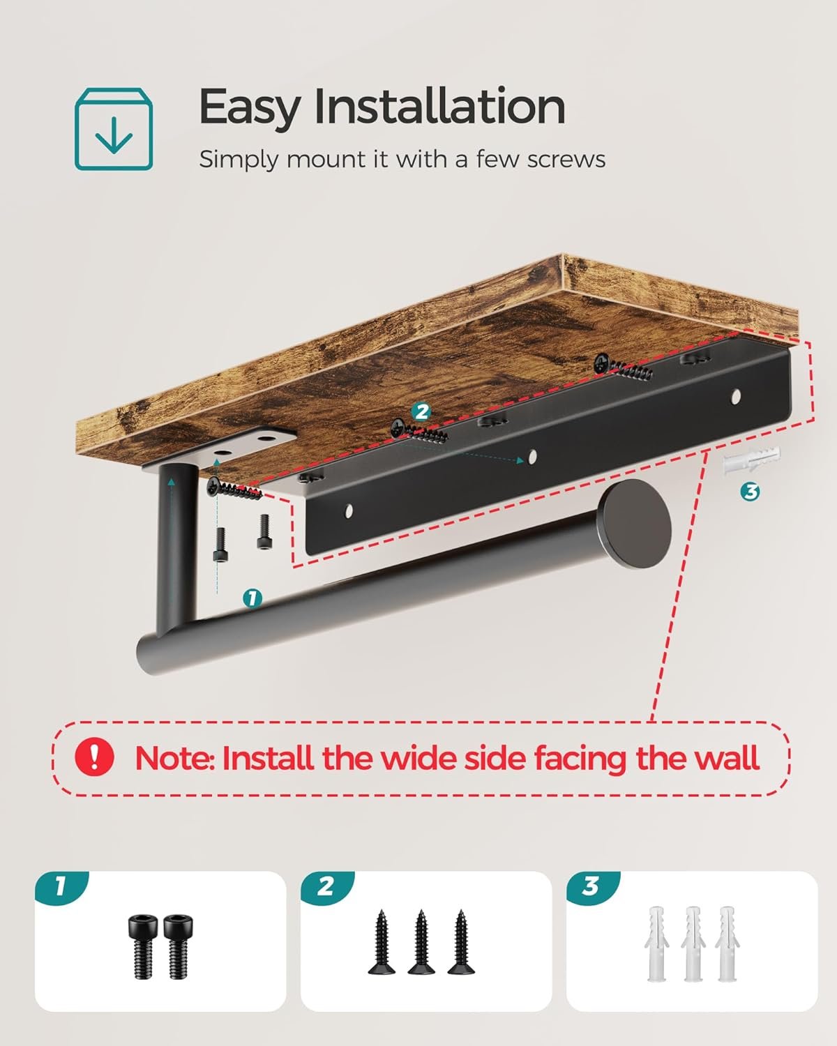 Paper Towel Holder Wall Mount with Shelf - Wooden Hanging Paper Towel Holder for Bathroom, Wall Mounted Hand Towel Holder, Paper Towel Rack for Bathroom, Kitchen, Laundry Room, Rustic Brown - Image 5