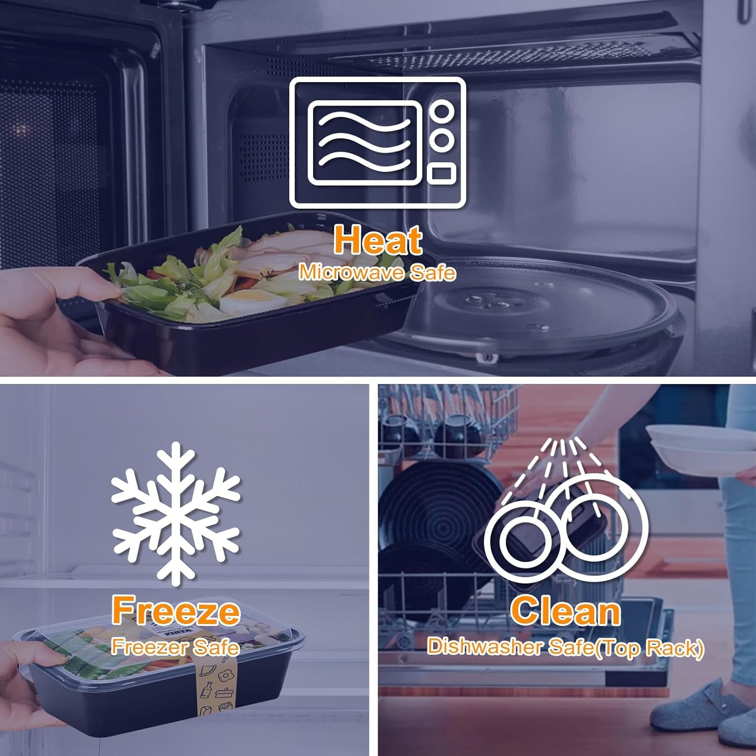 PIRTA 60 Pack 32 oz Meal Prep Containers Reusable with Lids, Food Safe, Leakproof, Microwave, Freezer, Dishwasher, To-Go Take Out, Plastic Food Storage Bento Lunch Box - Image 5