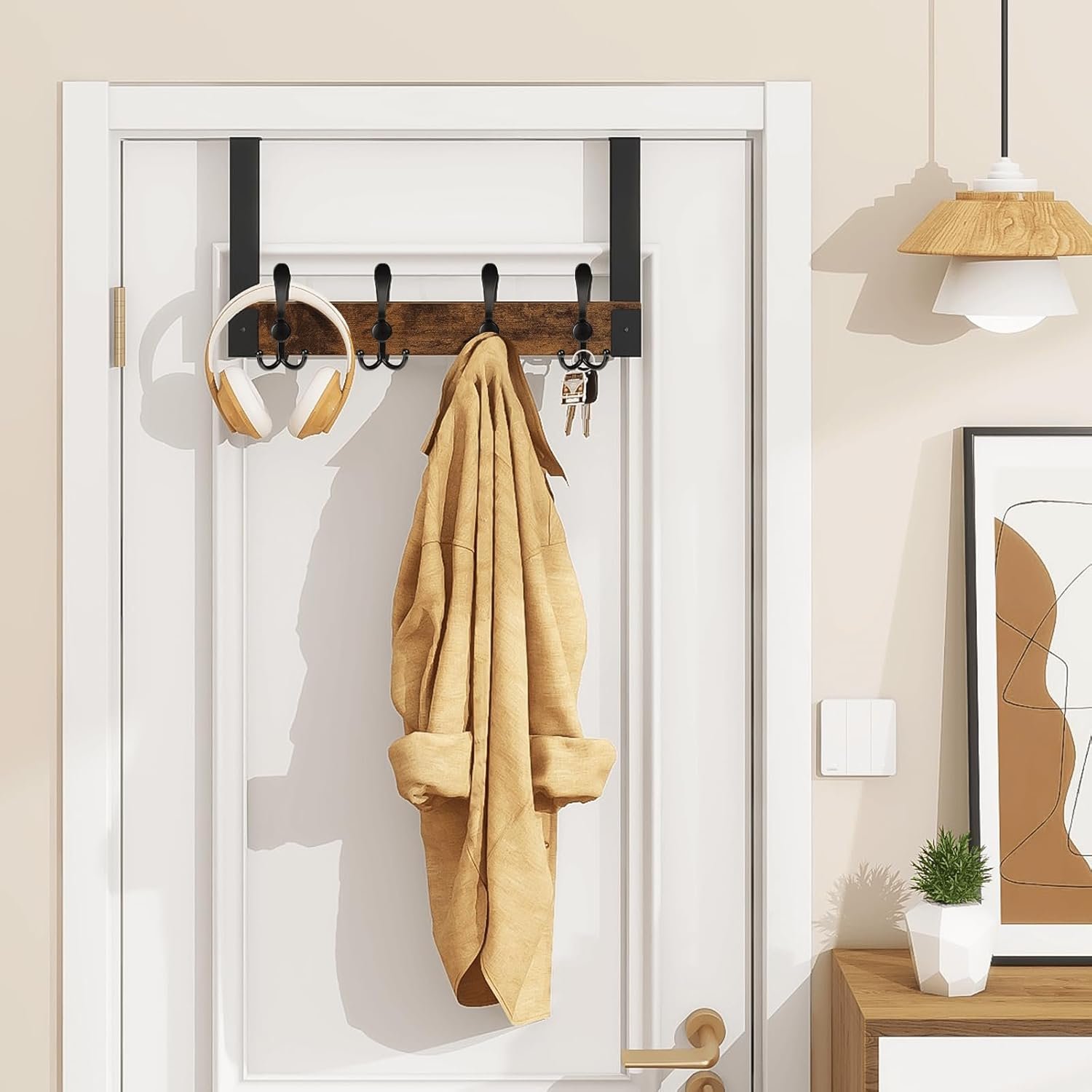 Homode Over The Door Hooks for Hanging, Heavy Duty Wood Over Door Hanger Hook, Over The Door Towel Coat Rack for Bathroom, Back of Door Hooks for Hanging Towels, Clothes, Hats, Rustic Brown Black - Image 8