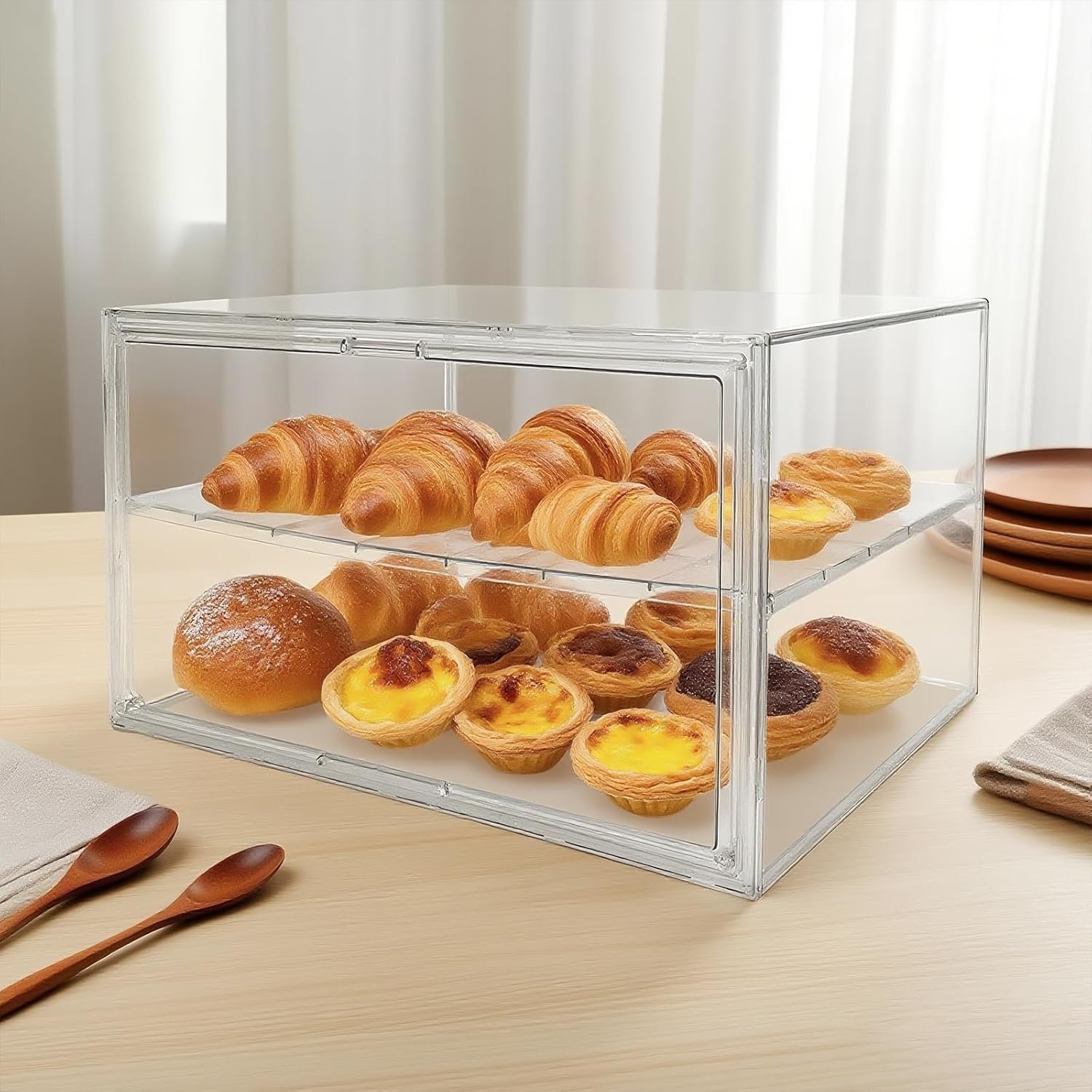 Extra Large 19.7"X14.6"X11.6" Clear Bread Box for Kitchen Counter, Acrylic Pastry Display Case Stackable Storage Container Plastic Bakery Display Case with Magnetic Door - Image 8