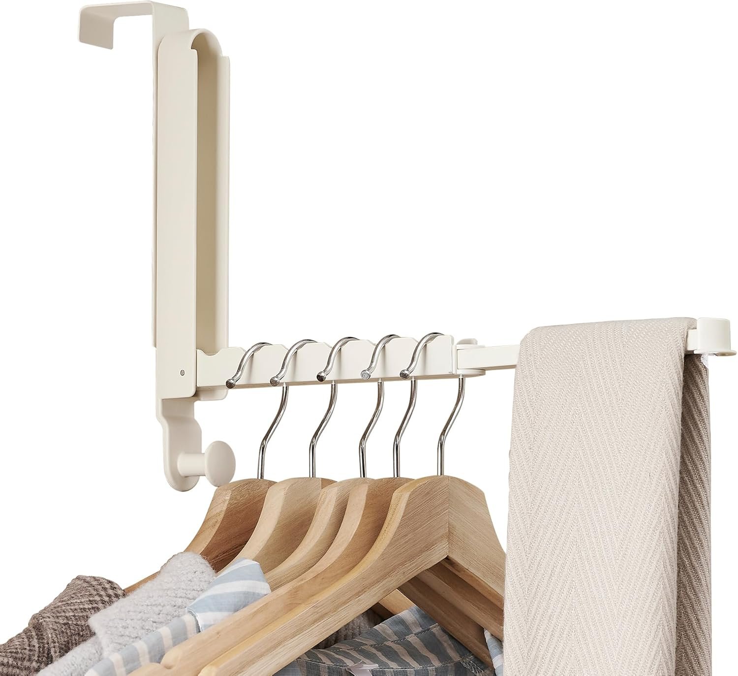 Over The Door Hooks Hanger Fit Door up to 1 3/4" Optimal 1pc,Over The Door Hanger with Retractable Rod,Foldable Over The Door Drying Rack for Laundry Bathroom Bedroom (Milky White, 1 Pack) - Image 2