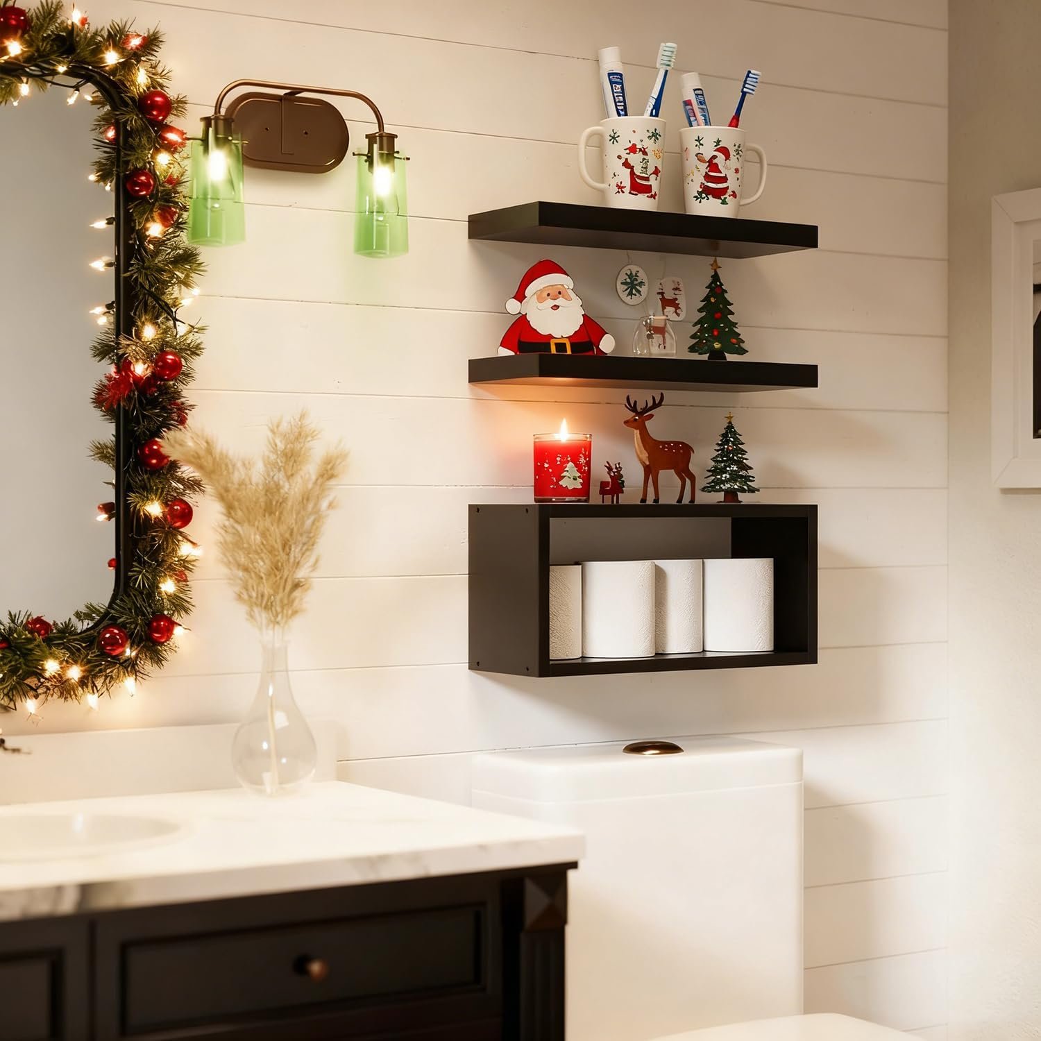 RICHER HOUSE Black Floating Shelves Set of 3, Modern Bathroom Shelves Wall Mounted Shelves for Wall Decor, Over Toilet Black Wall Shelves for Bathroom Bedroom, Living Room, Kitchen - Image 4