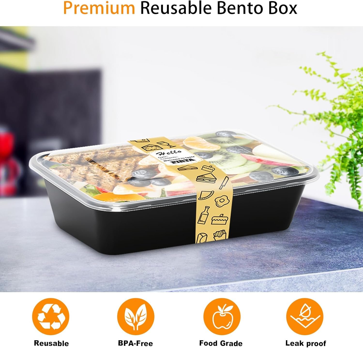 PIRTA 60 Pack 32 oz Meal Prep Containers Reusable with Lids, Food Safe, Leakproof, Microwave, Freezer, Dishwasher, To-Go Take Out, Plastic Food Storage Bento Lunch Box - Image 4