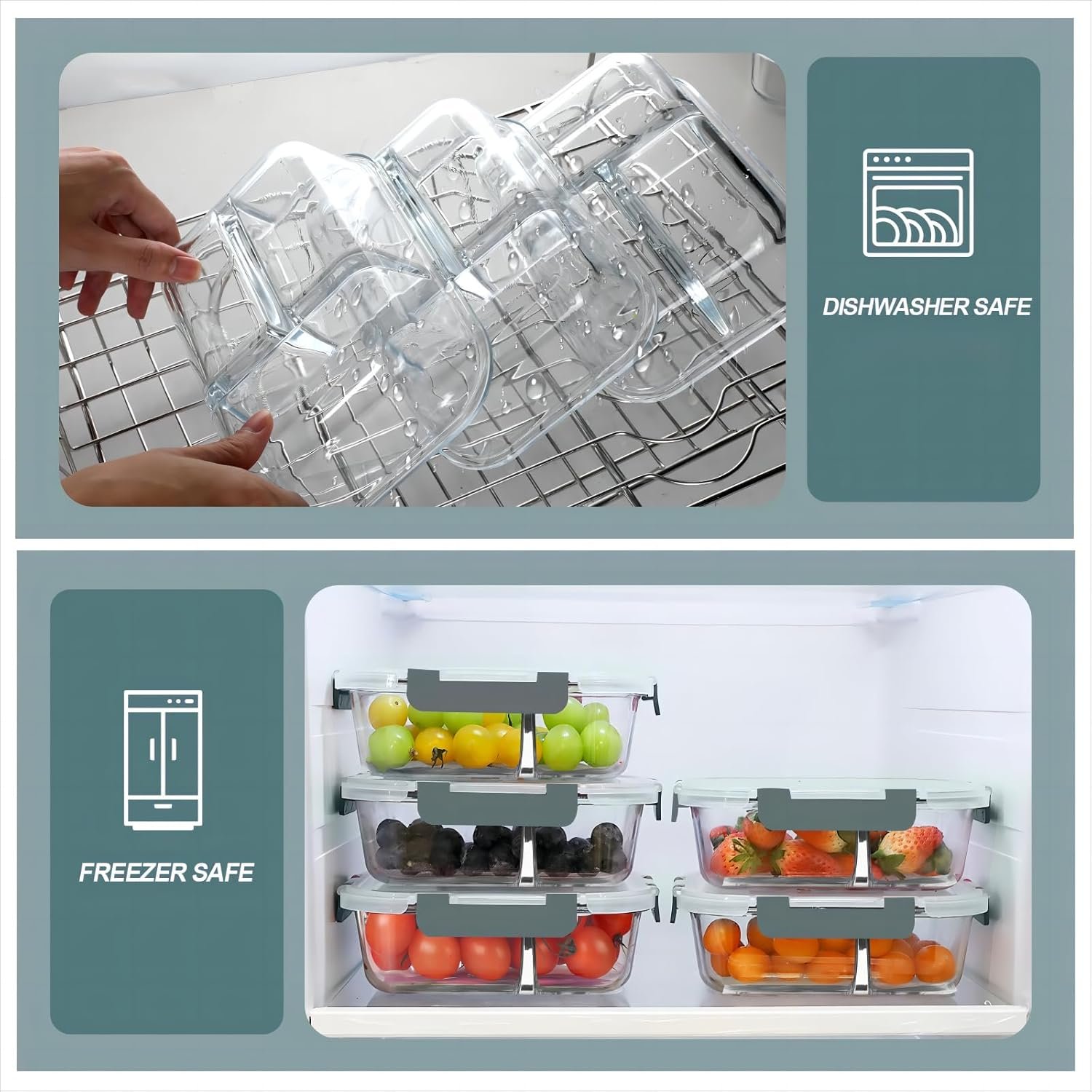 KOMUEE Glass Meal Prep Containers 3 Compartments, 5 Pack 36 oz, Glass Food Storage Containers with Lids, Airtight Lunch Bento Box, Portion Control, Freezer and Microwave Safe - Image 3