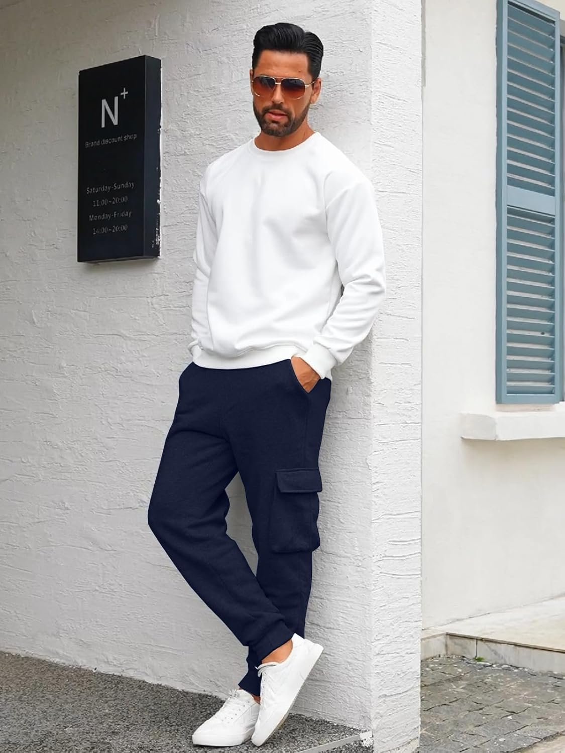 Mens Fleece Cargo Sweatpants Heavyweight Elastic Waist Pants with Pockets Baggy Drawstring Jogger Pants - Image 7