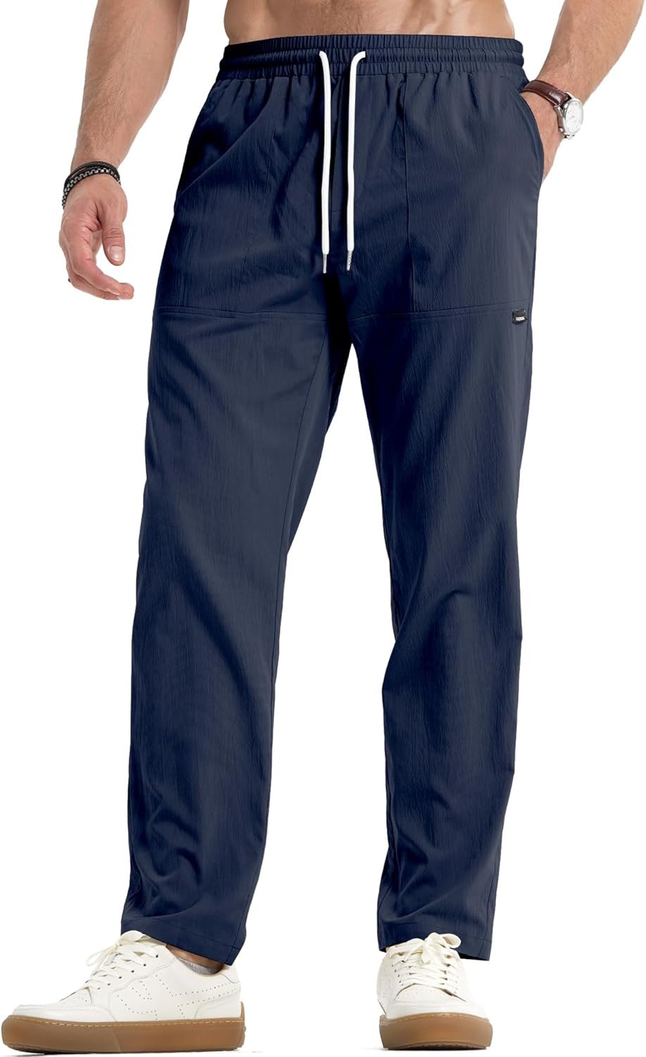 JMIERR Mens Casual Lightweight Pants Stretch Elastic Waist Drawstring Jogging Sweatpants Pants - Image 3