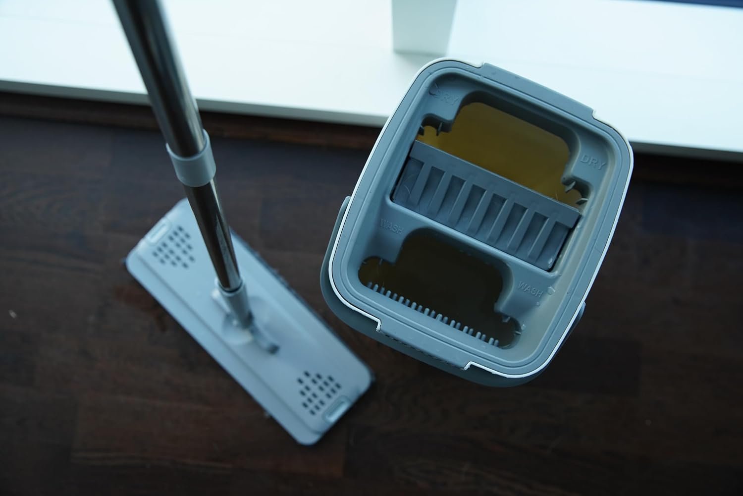 Mop and Bucket with Wringer Set, Hands Free Flat Floor Mop and Bucket, with 3 Washable Microfiber Pads, Wet and Dry Use, Floor Cleaning System, Flat Mop Bucket System, Reusable Microfiber Mop Pads - Image 4