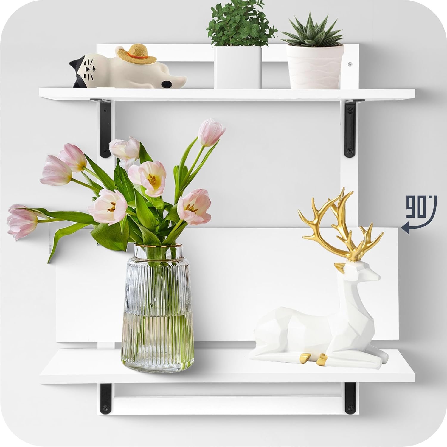 24-Inch Floating Shelves for Wall,3-Tier Wooden Wall Mounted Kitchen Shelves with Foldable Brackets,Hanging Wall Shelves for Living Room, Coffee Bar,Bedroom, Bathroom,Classic White - Image 5