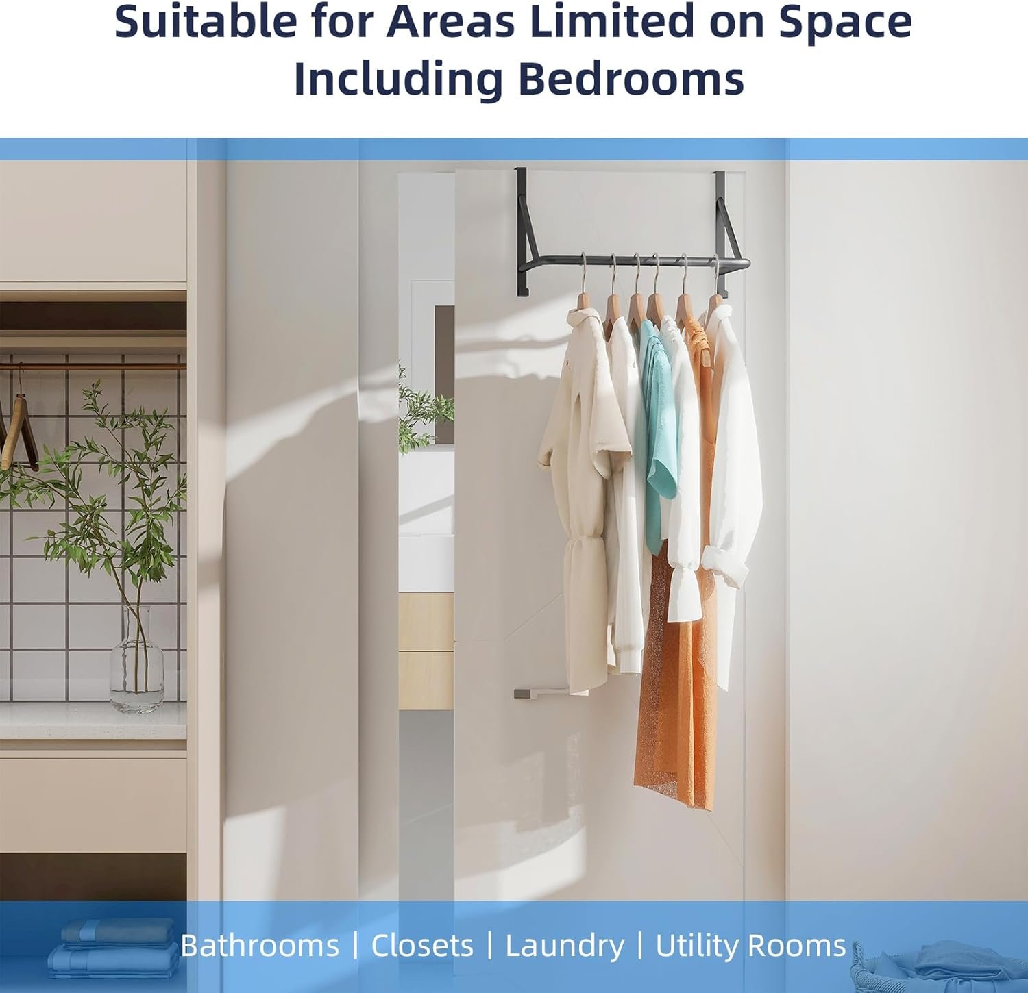 Over The Door Clothes Hanger Rod, Metal Over The Door Hanger for Coat, Clothes Drying Rack for Door for Laundry, Bedroom, Washroom, Fits Door Up to 1.97", Black - Image 7