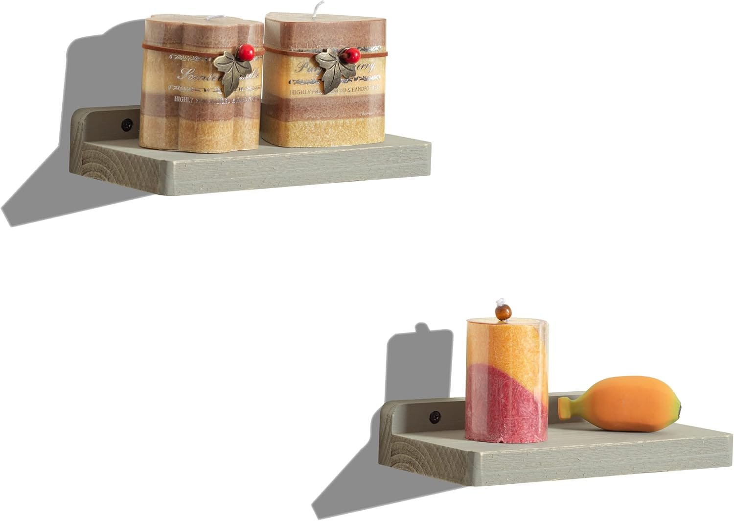 Freezing point Small Floating Shelf for Wall Set of 2 Natural Wood 8Inch Mini Wall Shelves Decor Plant Display Collectibles Mounted Kitchen Bathroom Bedroom Corner Decorative Storage Tiny Stand Grey - Image 2