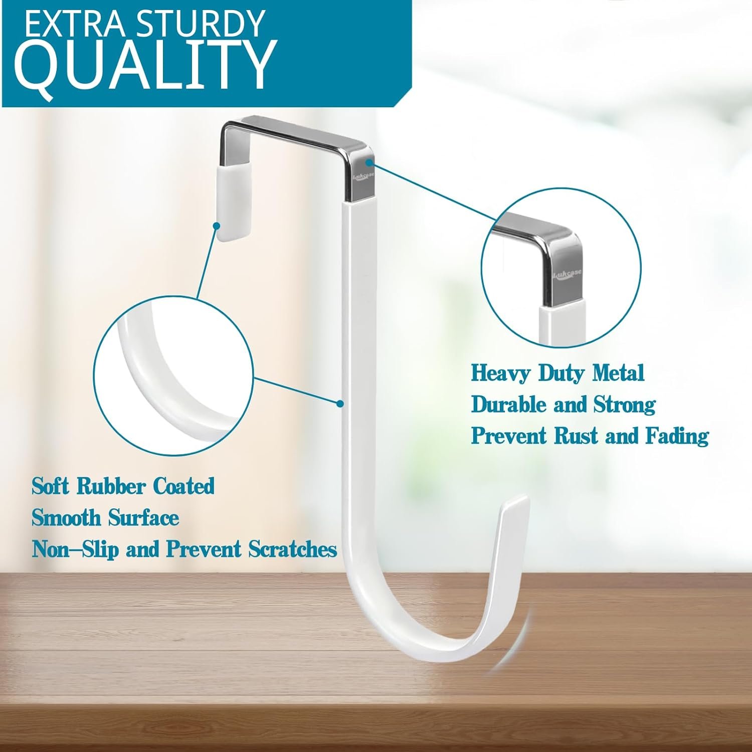 Over The Door Hooks, 4 Pack Steel Door Hangers Hook w/Rubber Coating, Fit 0.7''-1.4'' Door Width, Organizer for Living Room, Bedroom, Bathroom, Kitchen Hanging Clothes, Towels, Hat, Bag - Image 4