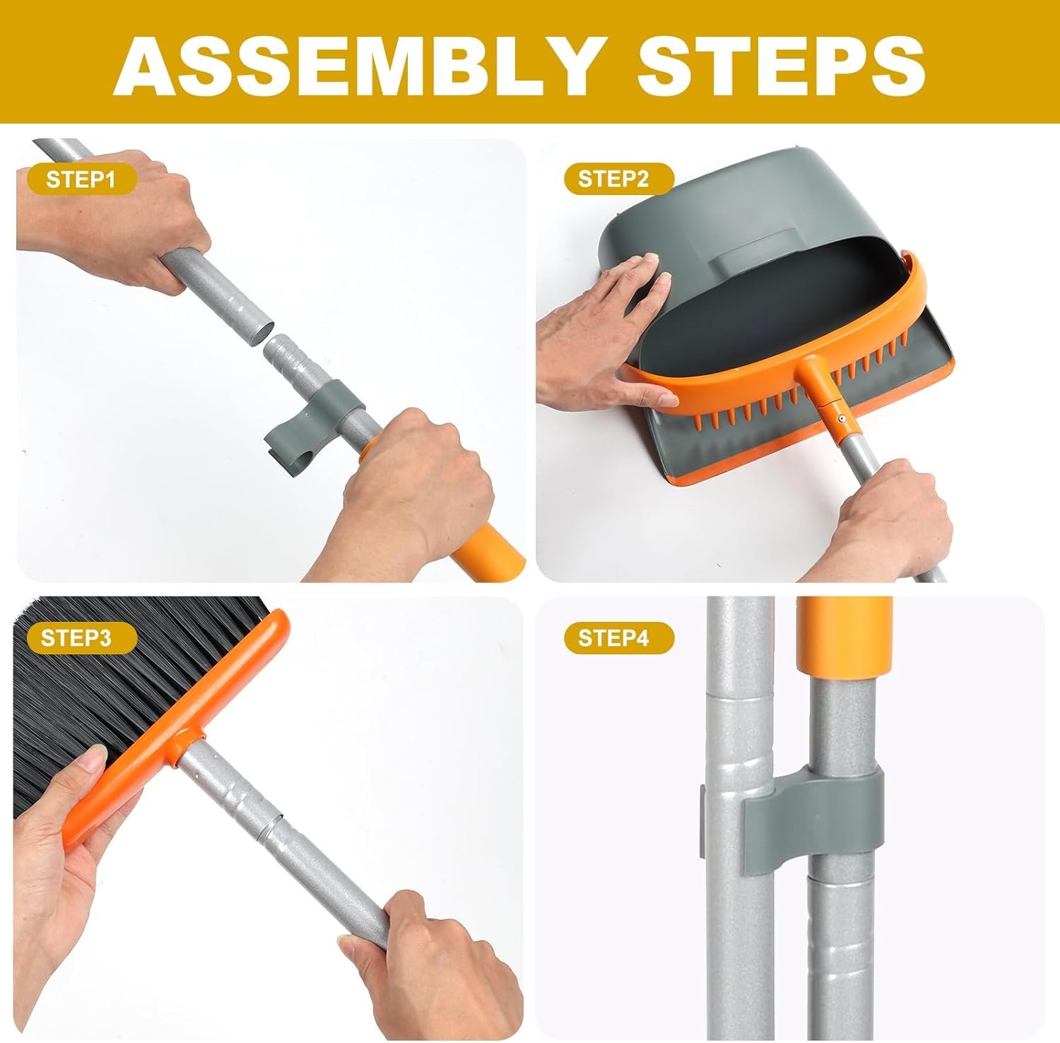 Broom and Dustpan Set with 54 Inch Long Handle - Perfect Dust Pan and Brush Combo for Home Efficient Cleaning (Orange and Grey) - Image 5