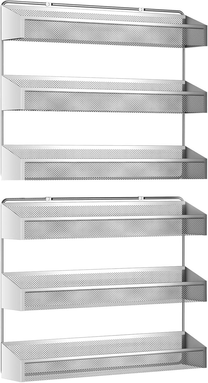Auledio 2 Pack Spice Rack Organizer, 3 Tier Counter-top Stand or Wall Mounted Storage Rack Hanging Shelf for Kitchen Cabinet, Cupboard, Pantry Door or Bathroom Shower Cosmetic - Chrome - Image 3