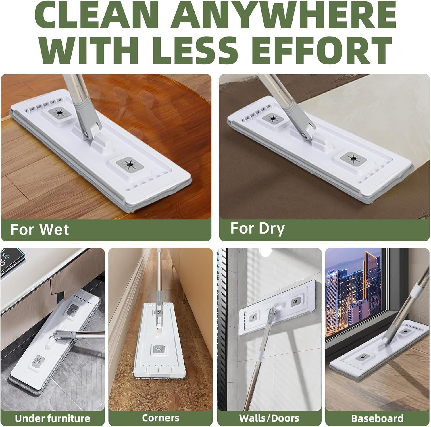 Flat Mop Pads 6pcs for Mop and Bucket Set with Wringer Replacement Microfiber Cloths Compatible with Floor Cleaning Mop Bucket Set - 15.7" X 4.5" - Image 7