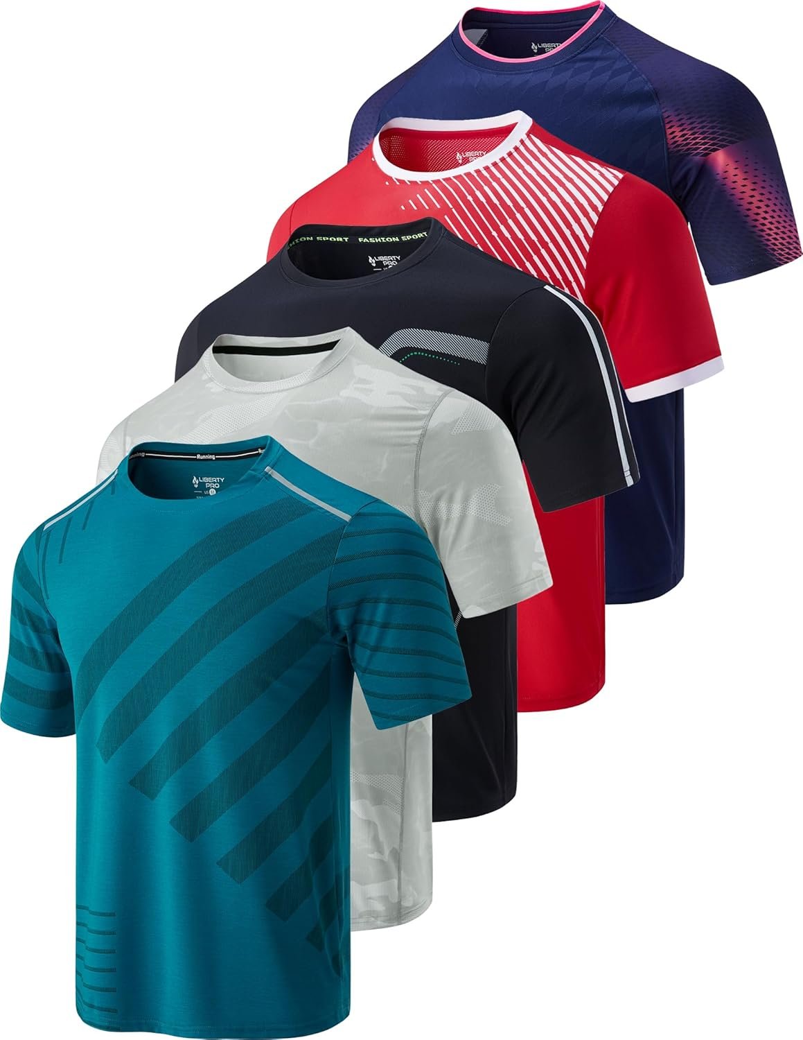 5 Pack Men’s Active Quick Dry Crew Neck T Shirts | Athletic Running Gym Workout Short Sleeve Tee Tops Bulk - Image 2