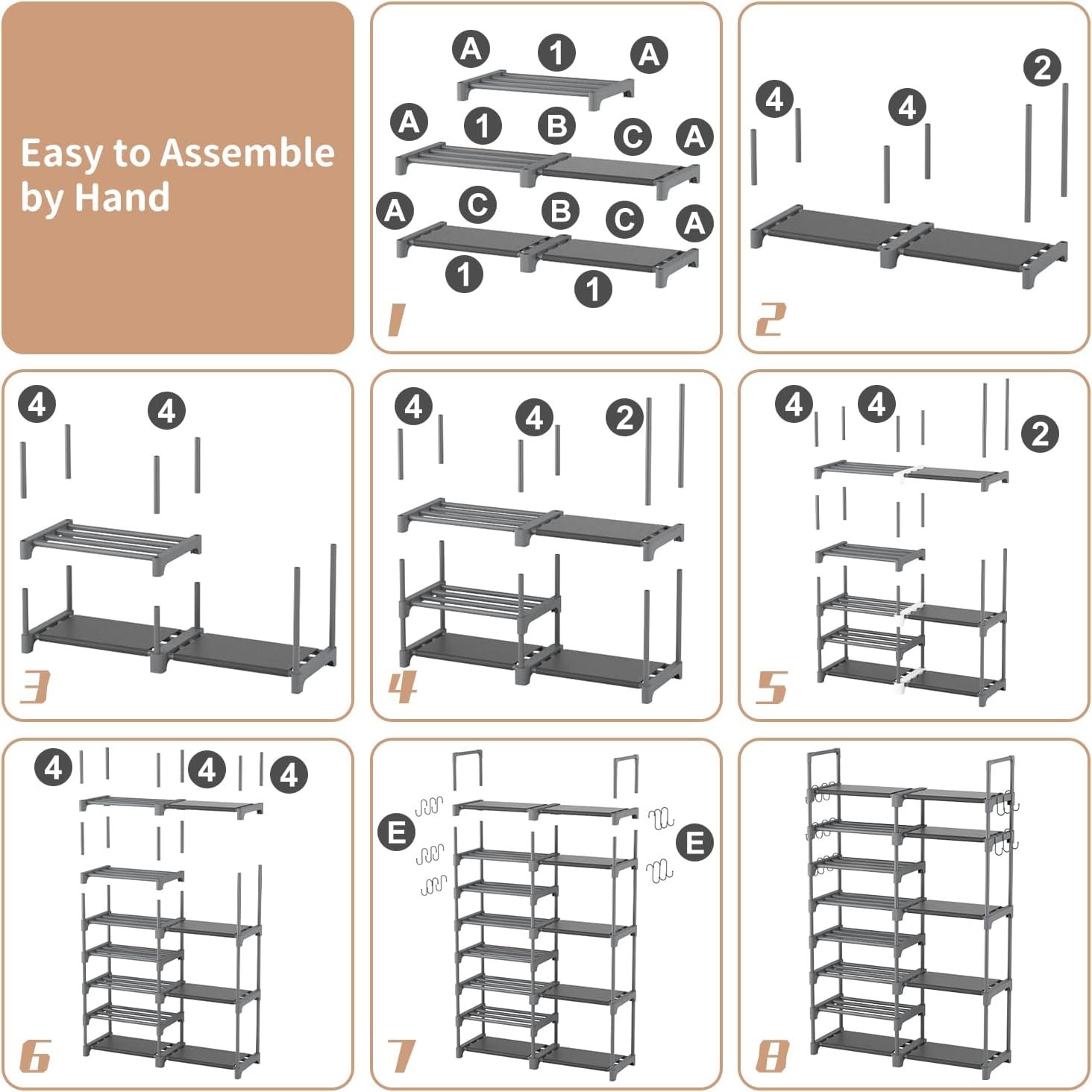 ROJASOP Shoe Rack, Shoe Storage Organizer for Closet Entryway Garage Bedroom, 8 Tier Tall Metal Shoe Shelf for 26-32 Pairs Boots & Shoes, Adjustable Shoe Stand for Small Space - Image 9