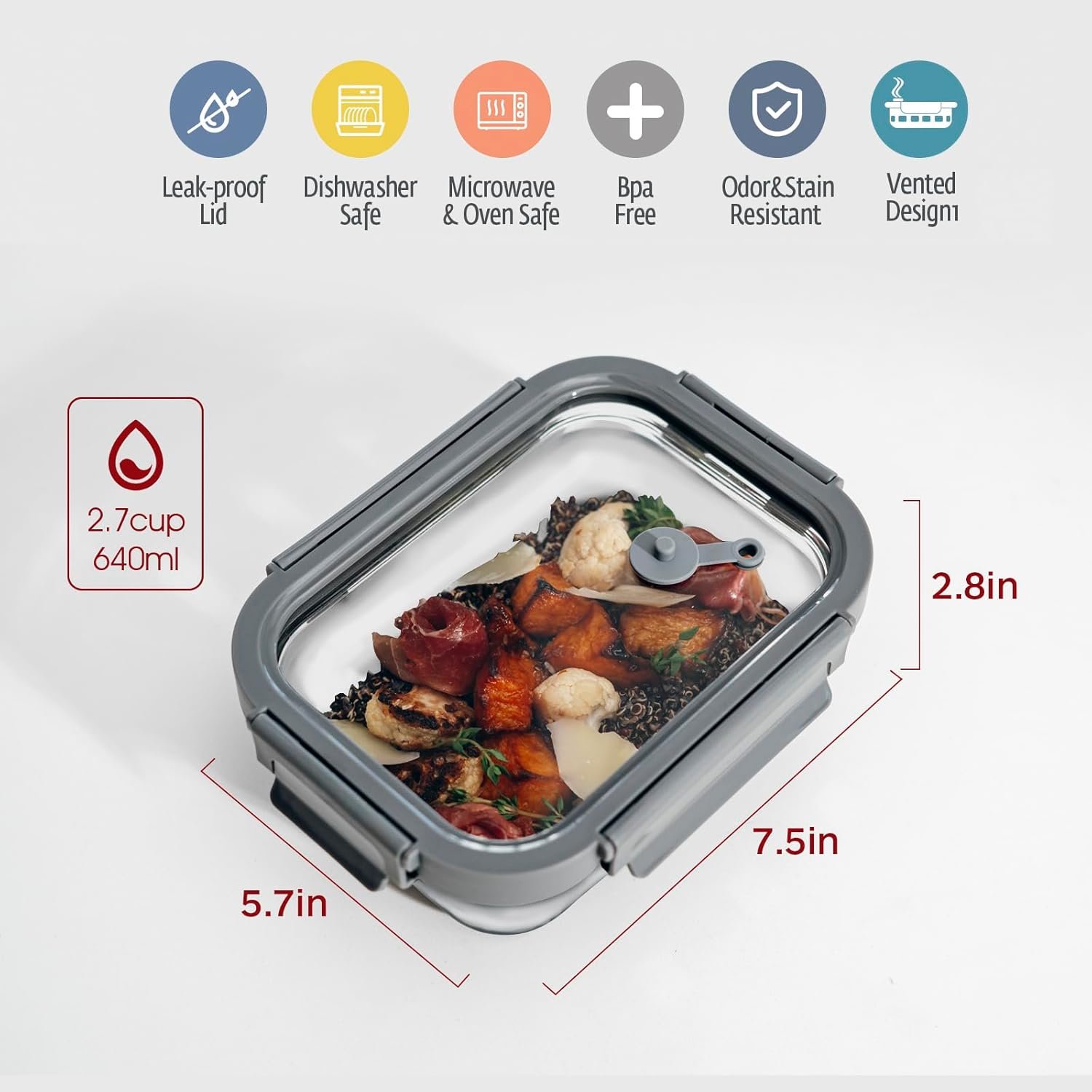 GENICOOK Glass Food Storage Containers with Glass Lids, Microwave Safe Food Container Set, Aitight Meal Prep Container Set, LeakProof, slicone sleeve,100% Plastic Free, 5 Pack 22oz - Image 3