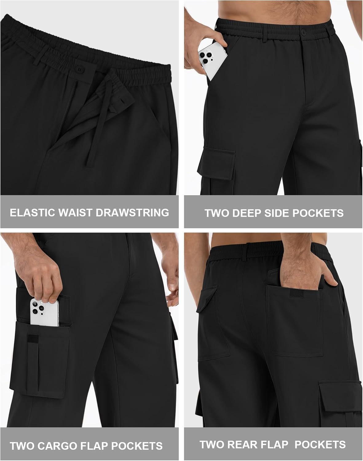 Men's Cargo Pants Casual Straight Leg Sweatpants Drawstring Elastic Waist Men Pants with 6 Pockets Hiking Pants - Image 6