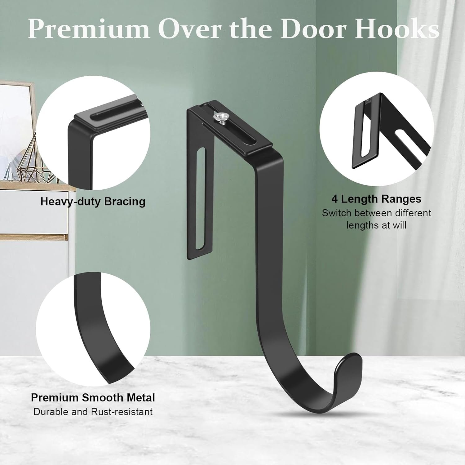 Adjustable Over The Door Hooks, Premium Metal Hooks for Hanging, Heavy Duty Door Coat Hangers and Towel Door Hangers, Cubicle Hook fits 1 3/8" to 3 1/2" Longer Panels for Wreath,Black,5 Pcs - Image 4