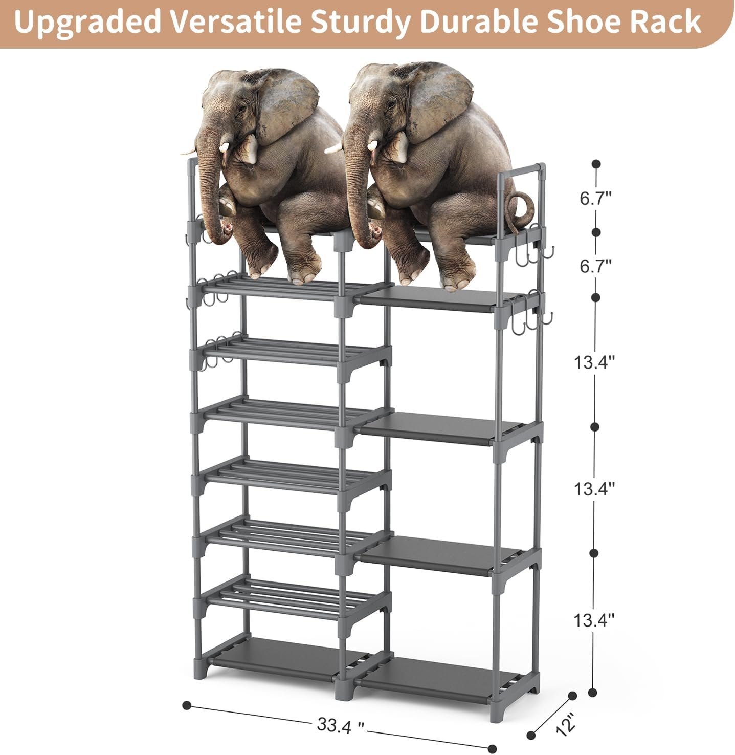 ROJASOP Shoe Rack, Shoe Storage Organizer for Closet Entryway Garage Bedroom, 8 Tier Tall Metal Shoe Shelf for 26-32 Pairs Boots & Shoes, Adjustable Shoe Stand for Small Space - Image 4