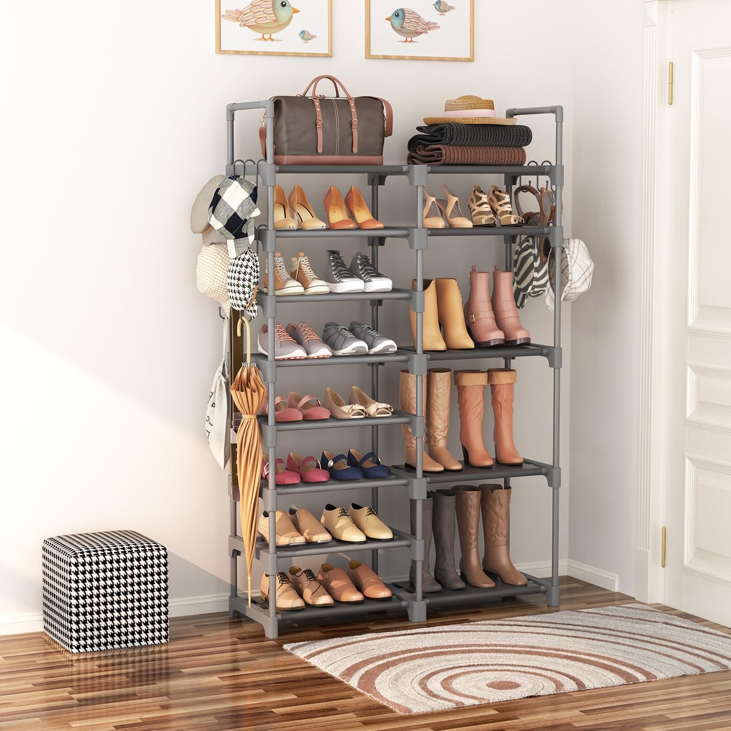 ROJASOP Shoe Rack, Shoe Storage Organizer for Closet Entryway Garage Bedroom, 8 Tier Tall Metal Shoe Shelf for 26-32 Pairs Boots & Shoes, Adjustable Shoe Stand for Small Space - Image 3