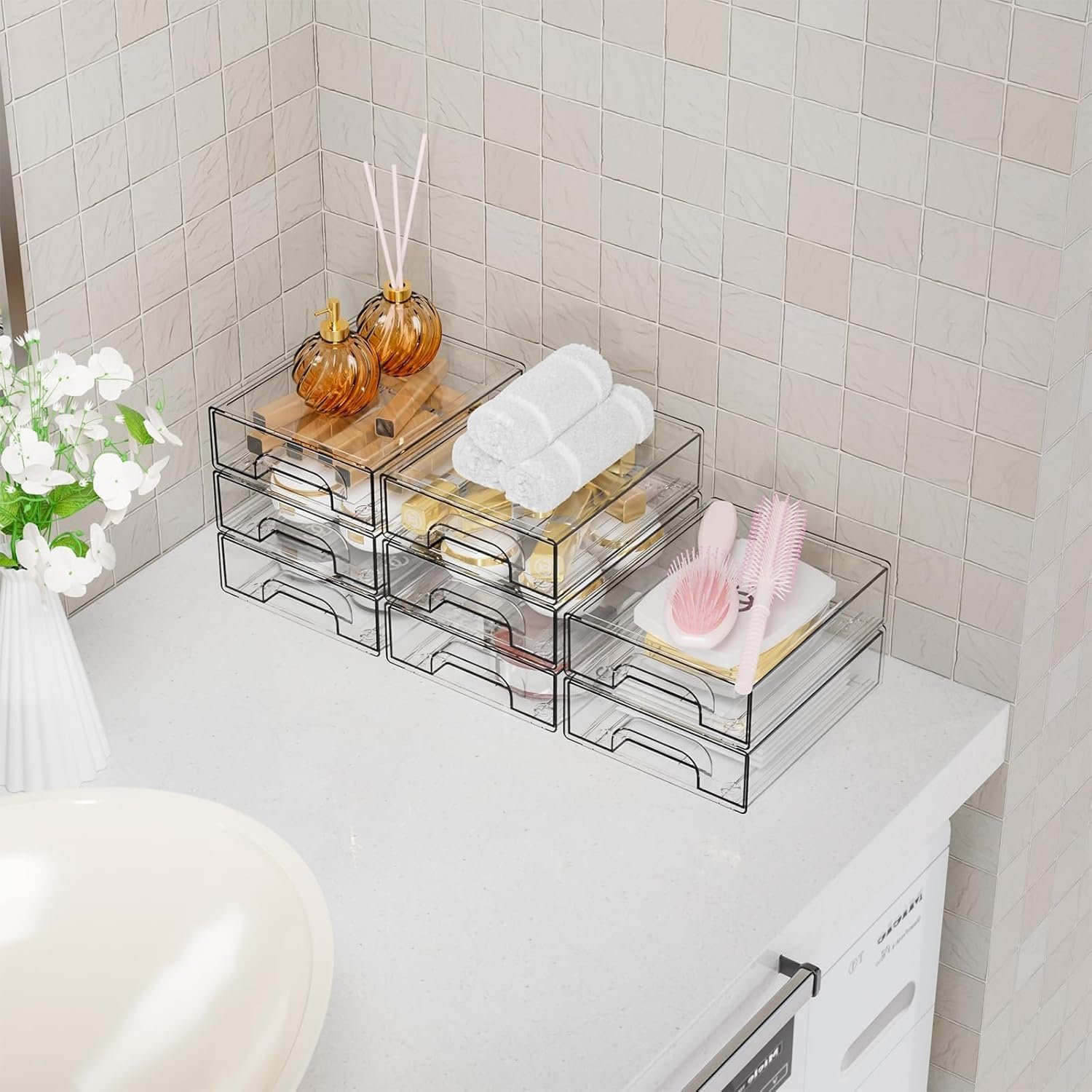 Yieach 2.2'' Tall Acrylic Clear Stackable Storage Drawer Organizer,8 Pack Desk Organization and Storage,Plastic Office Supply Organizer,Drawer Storage Organizer for Makeup,Accessory,Pen,Art Crafts - Image 3