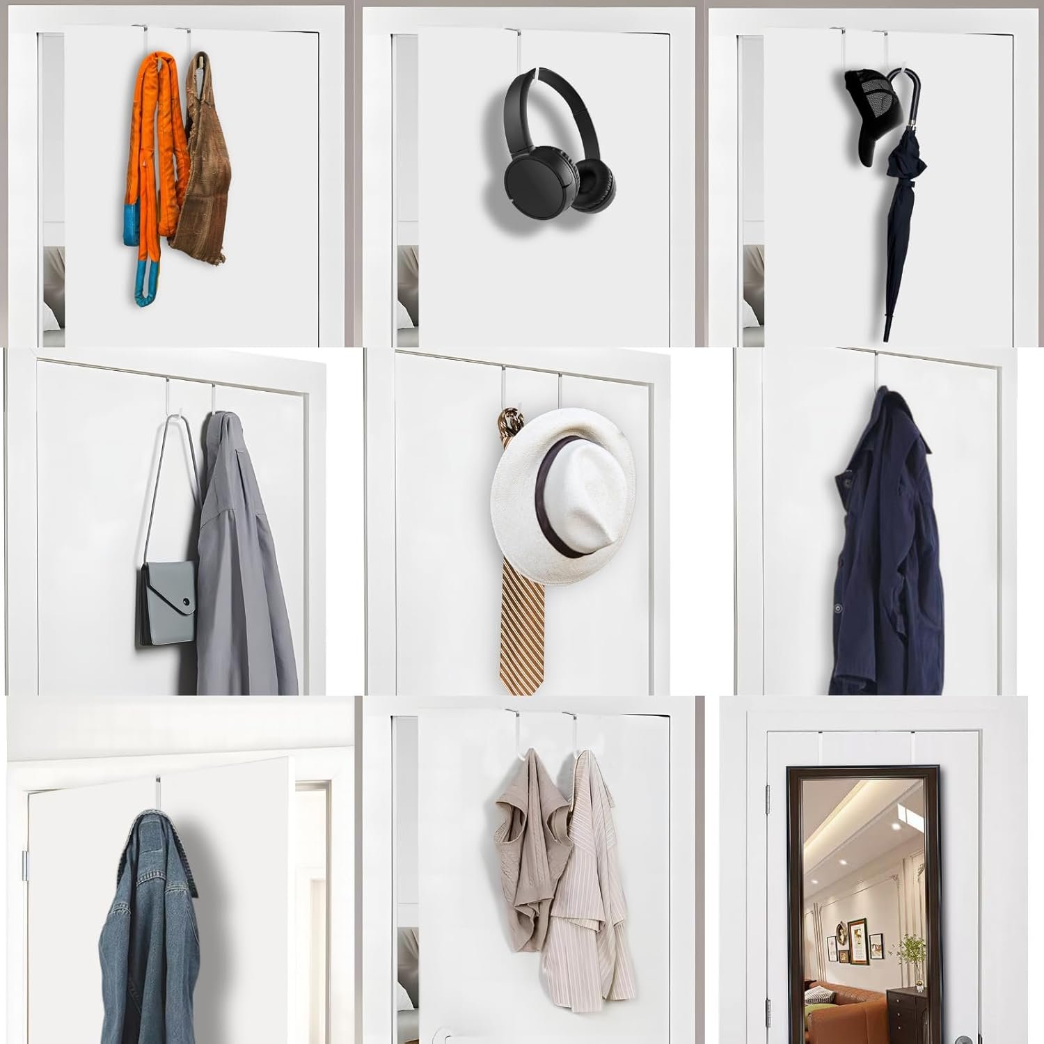 Over The Door Hooks, 4 Pack Steel Door Hangers Hook w/Rubber Coating, Fit 0.7''-1.4'' Door Width, Organizer for Living Room, Bedroom, Bathroom, Kitchen Hanging Clothes, Towels, Hat, Bag - Image 7