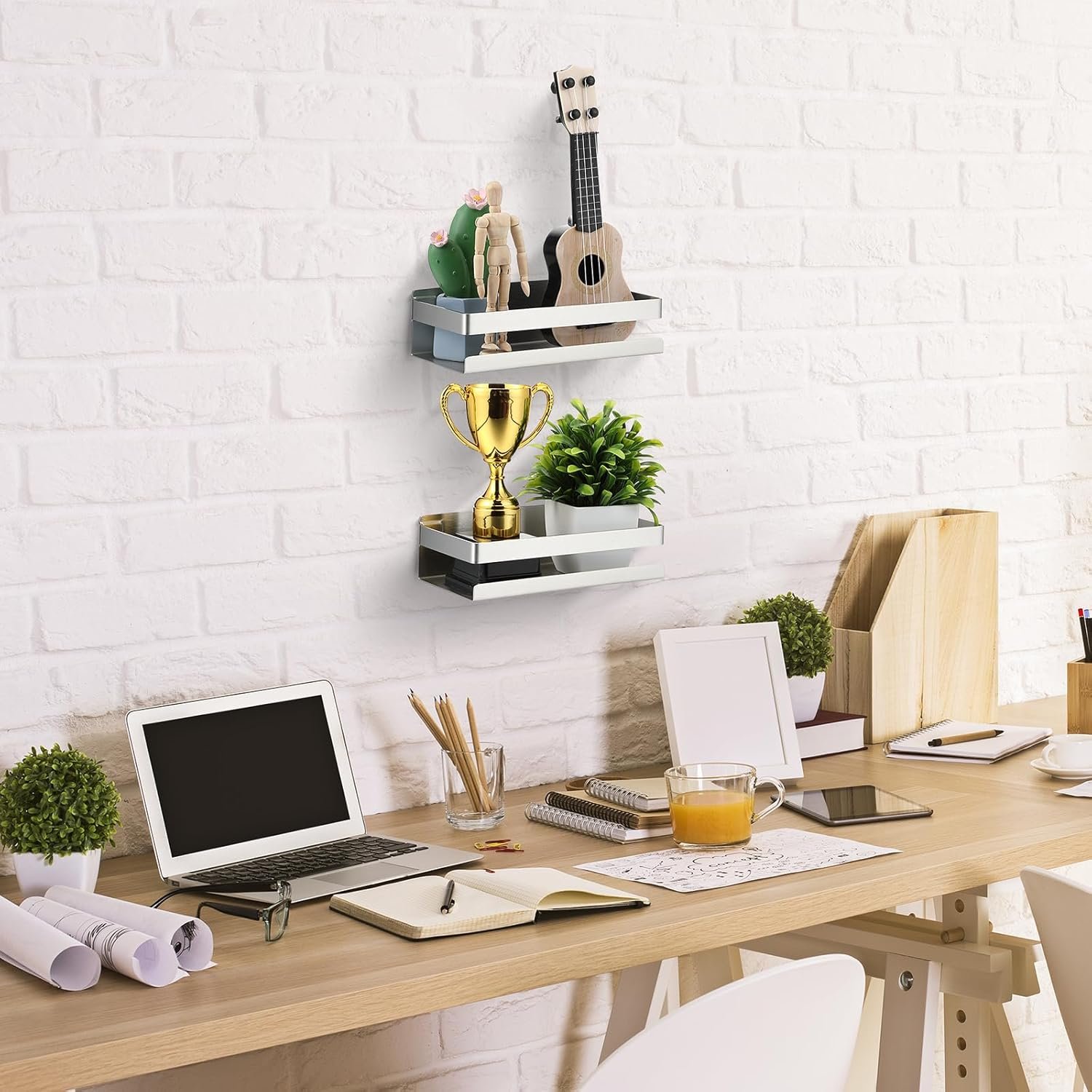 Lallisa 2 Pieces Stainless Steel Shelf Bathroom Shower Floating Shelves Wall Mounted Shower Caddy Basket Shelf Storage Organizer Shelves for Bathroom, Kitchen, Living Room (7.87 Inches/ 20 cm,Silver) - Image 3