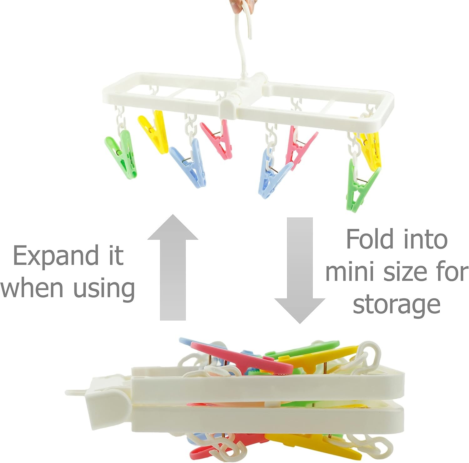 EIKS Laundry Hanger Drying Rack with 8 Clips for Towels, Bras, Baby Clothes, Gloves, Portable & Foldable & Compact Size for Travel - Image 6