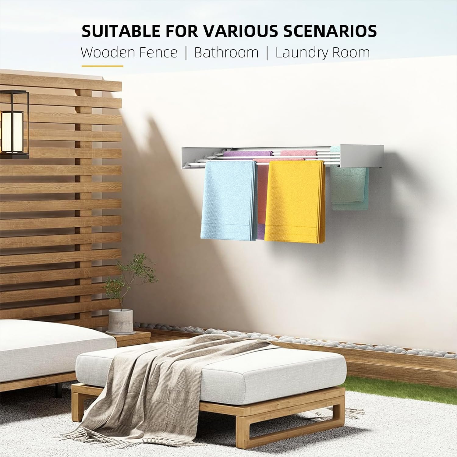 Laundry Drying Rack, Collapsible Wall Mounted Clothes Drying Rack - Drying Rack Clothing Foldable,Space Saving, 31.5" Wide, 13.2 Linear Ft, 5 Aluminum Rods, 60 lb Capacity (White, 23.6") - Image 5