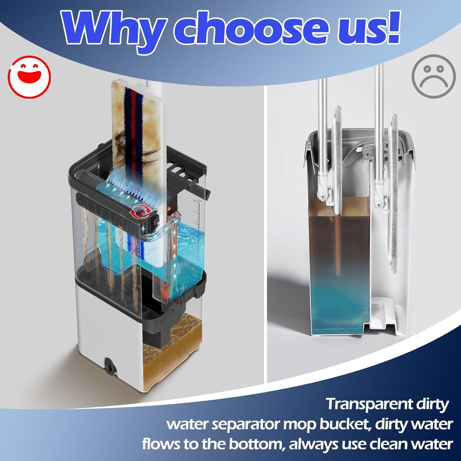 Mop and Bucket Set,Midyb Flat Mops and Bucket System with 2 Microfiber Pads,Mop and Bucket with Wringer Set,Automatic Separates Dirty and Clean Water,Wet and Dry Use Mops for Floor Cleaning - Image 5