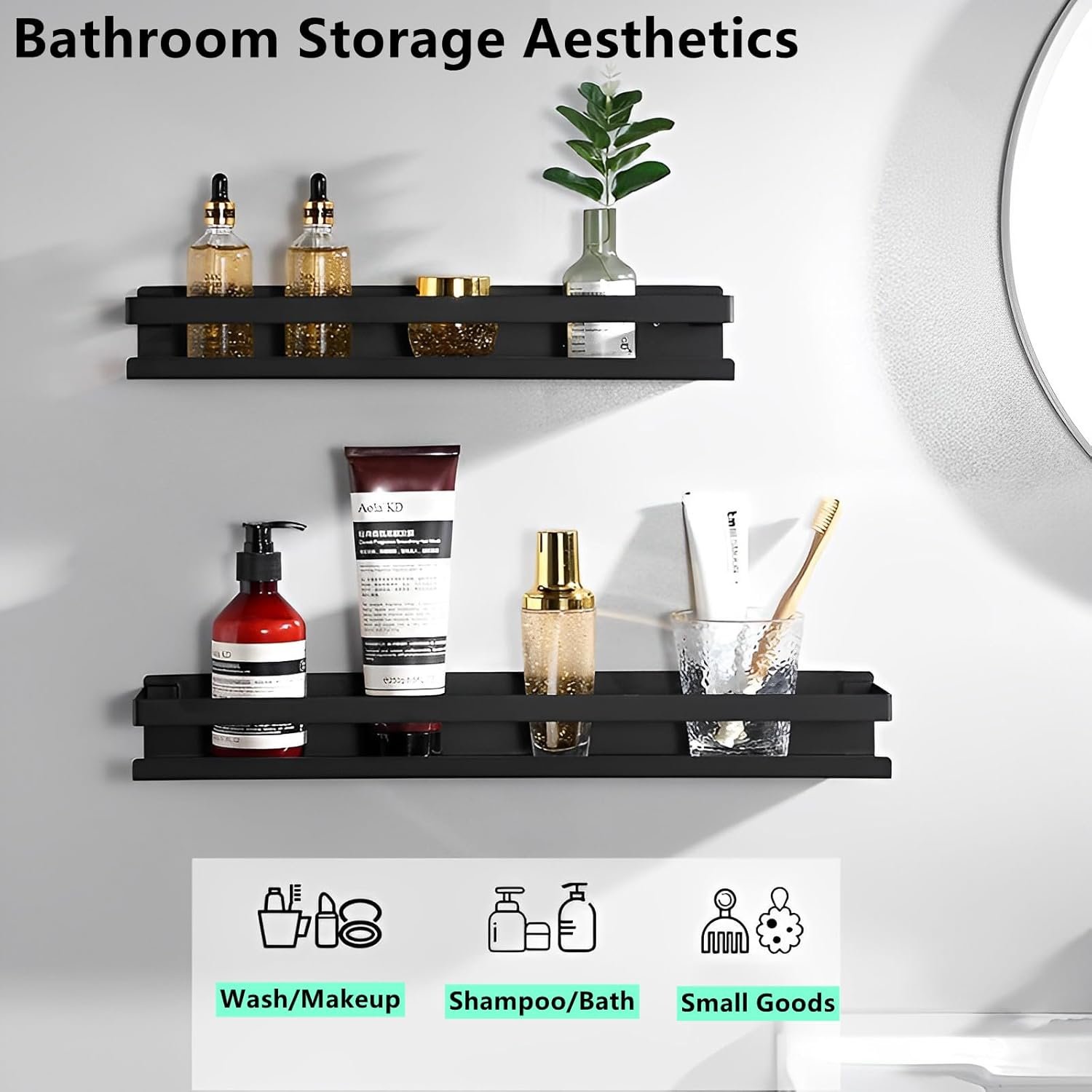 Floating Stainless Steel Shelves with Baking Paint Technique Rust Protection, Nail-Free Wall Mounted Spice Rack for Kitchen,Storage Organizer Shelves,Set of 1 Black - Image 8