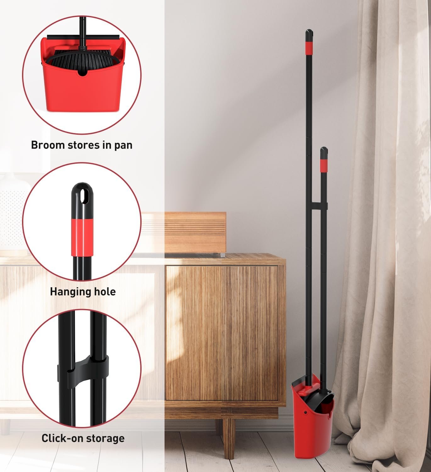 Broom with Dustpan Combo Set,52"" Brooms for Sweeping Indoor Broom and Dustpan Set for Home Kitchen Office Lobby Floor Standing Dust Pan-Red - Image 6