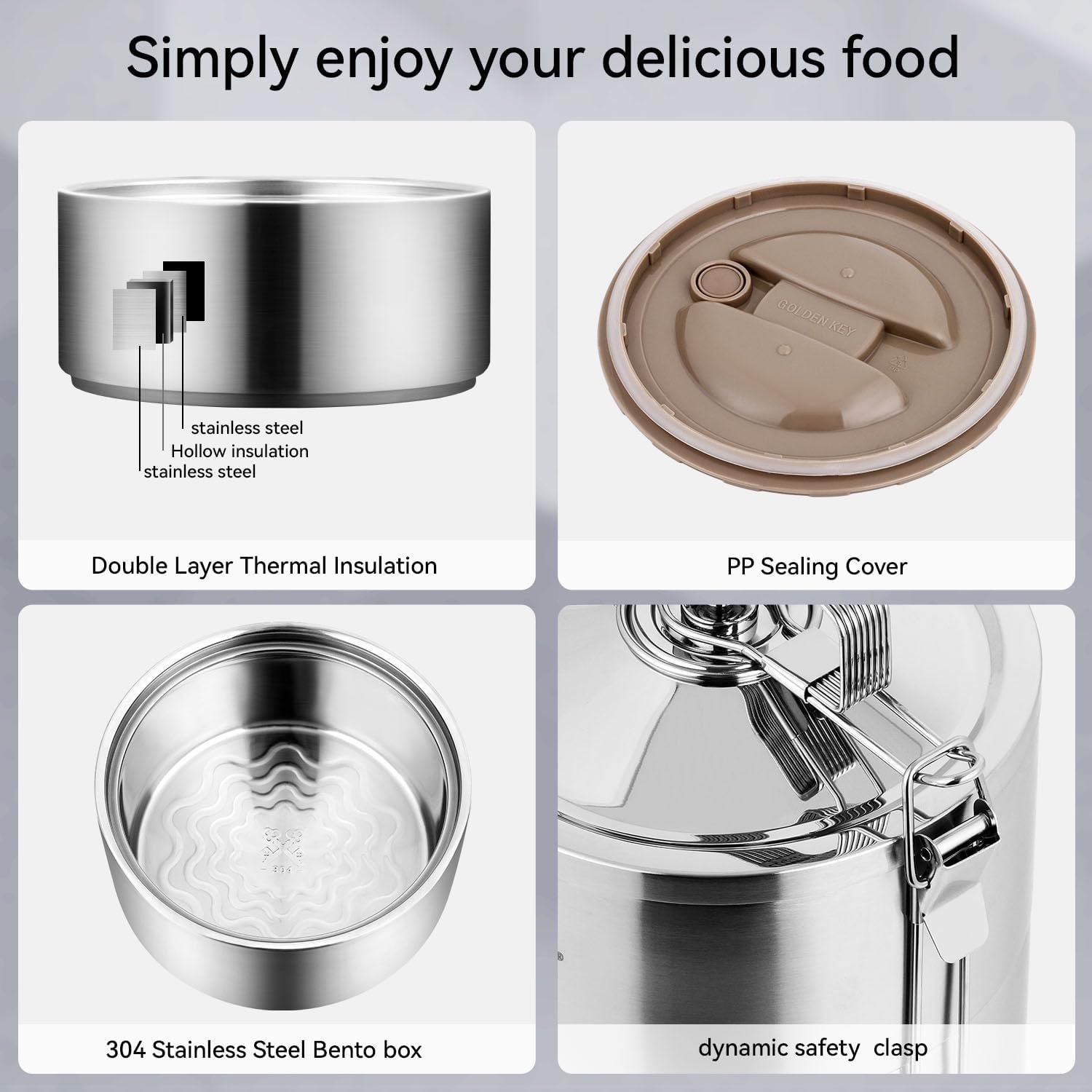 GOLDEN KEY 120 oz Stainless Steel Stackable Lunch Box for Adult, Huge Capacity Bento Box with Stackable 4 Tier Food Container, and Lunch Bag (120 Ounces 4-Layers Bento) - Image 4