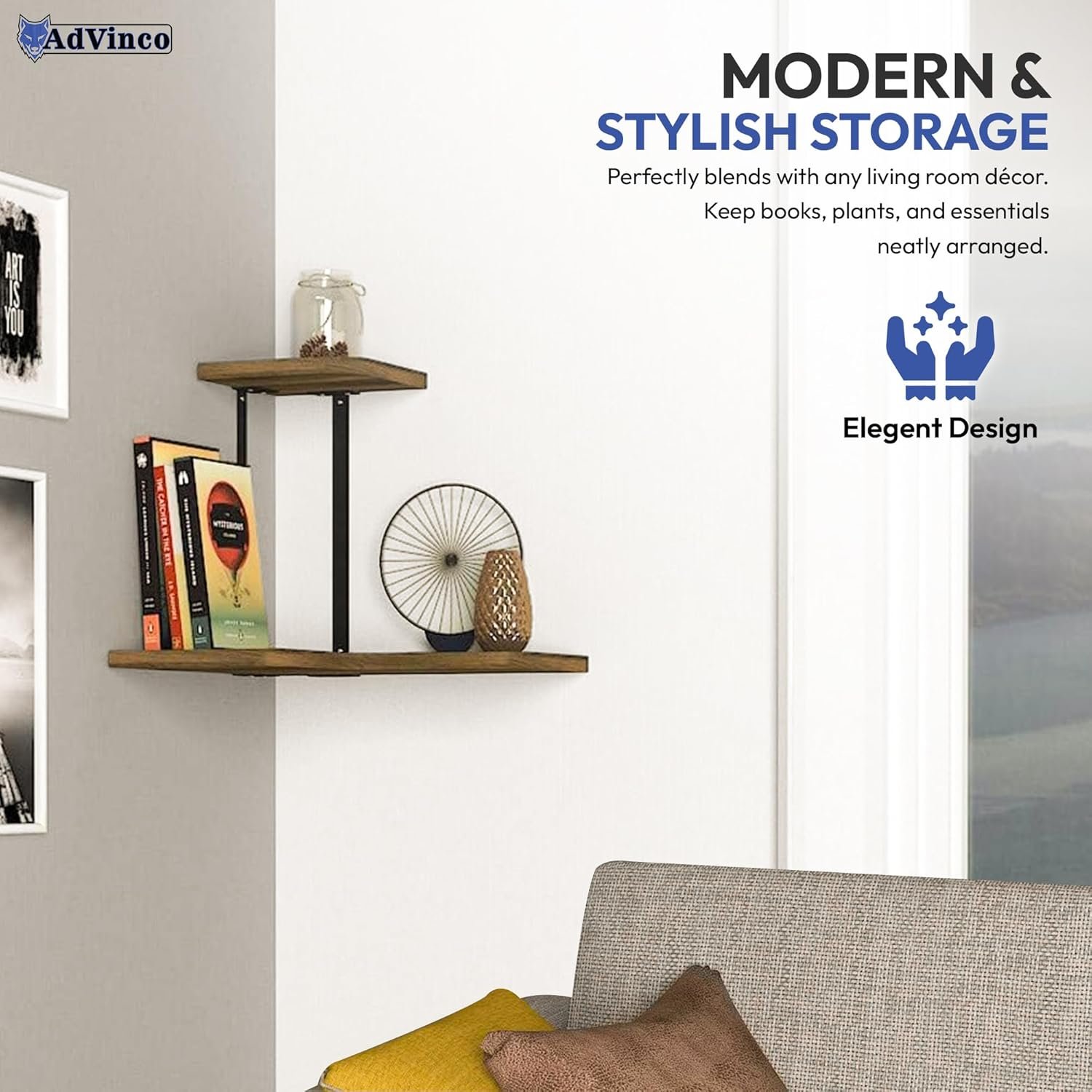 Rustic Brown Floating Shelves Set of 2 with Corner Shelf – Wood Wall Mounted Shelves for Kitchen, Bathroom, Living Room & Office Decor – Heavy Duty Storage Display, Easy Installation Included - Image 6