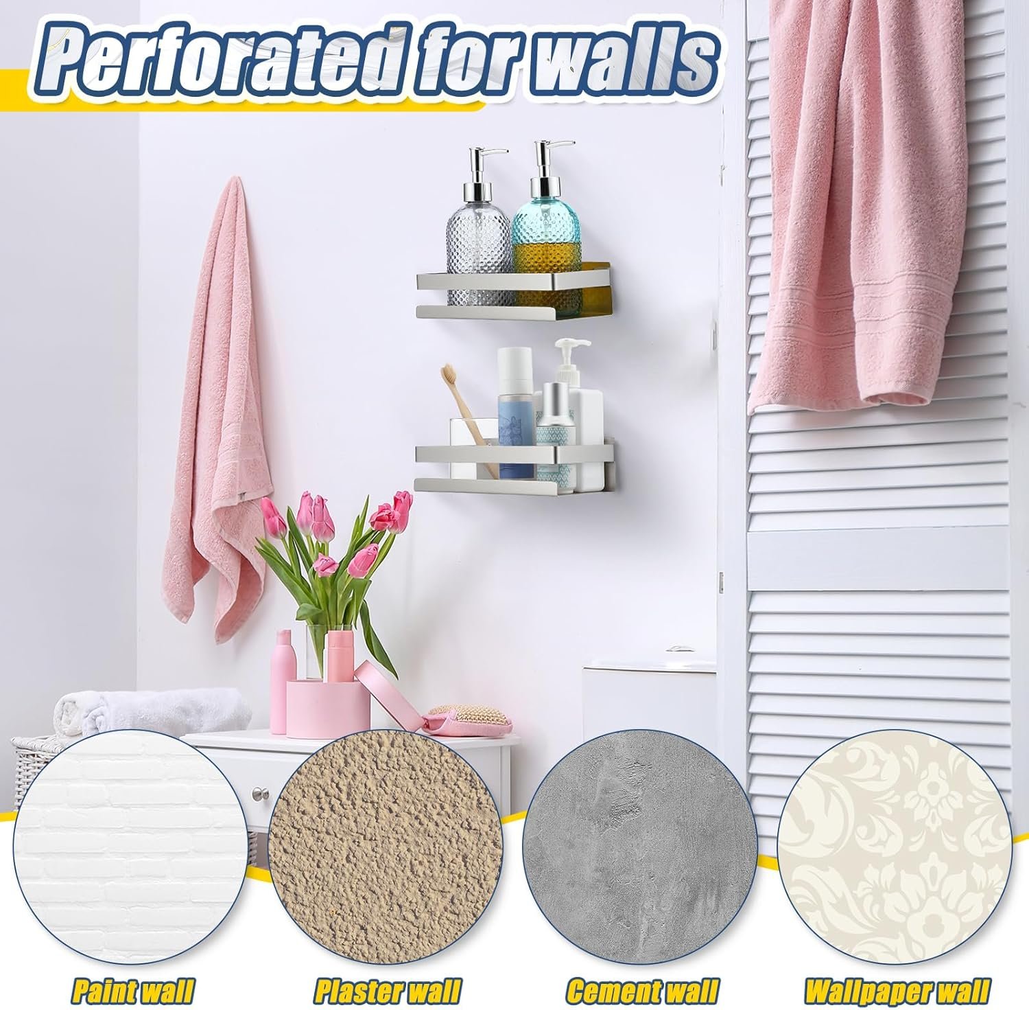 Lallisa 2 Pieces Stainless Steel Shelf Bathroom Shower Floating Shelves Wall Mounted Shower Caddy Basket Shelf Storage Organizer Shelves for Bathroom, Kitchen, Living Room (7.87 Inches/ 20 cm,Silver) - Image 7