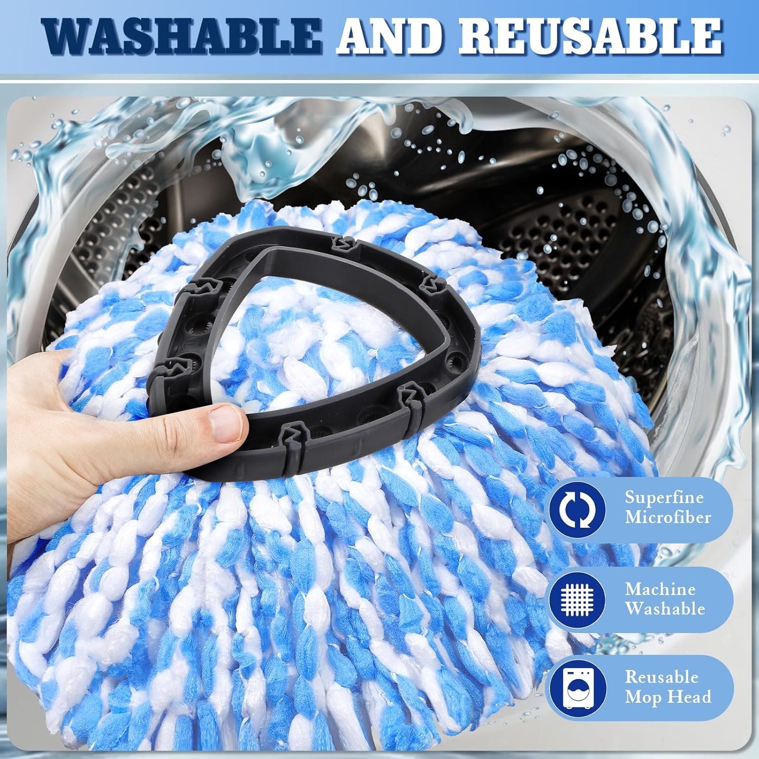 4 Packs Spin Mop Replacement Heads Compatible with Oceda RinseClean 2-Tank System, 4-Section Rotatable 30-58" Mop Handle,Mop Scrub Brush and Base Combo Set,Mop Refills Easy to Replace and Cleaning - Image 6