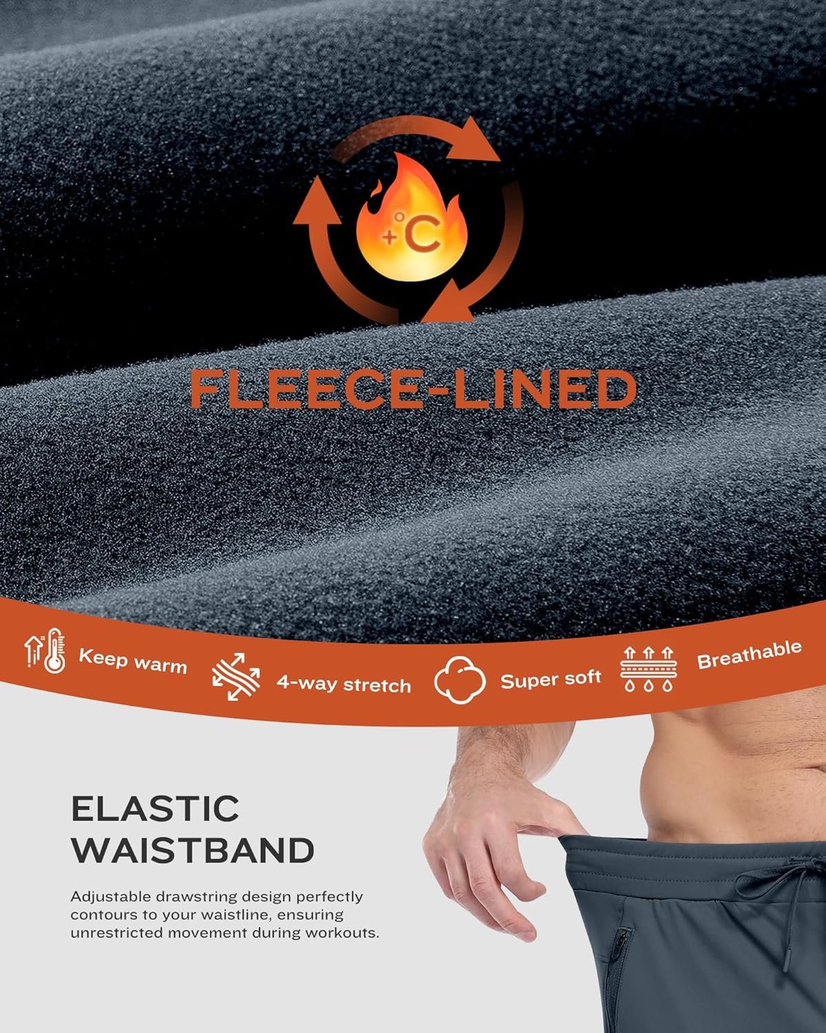 2 Pack Mens Fleece Lined Pants with Zipper Pockets,Winter Athletic Workout Warm Running Joggers Sweatpants for Men - Image 3