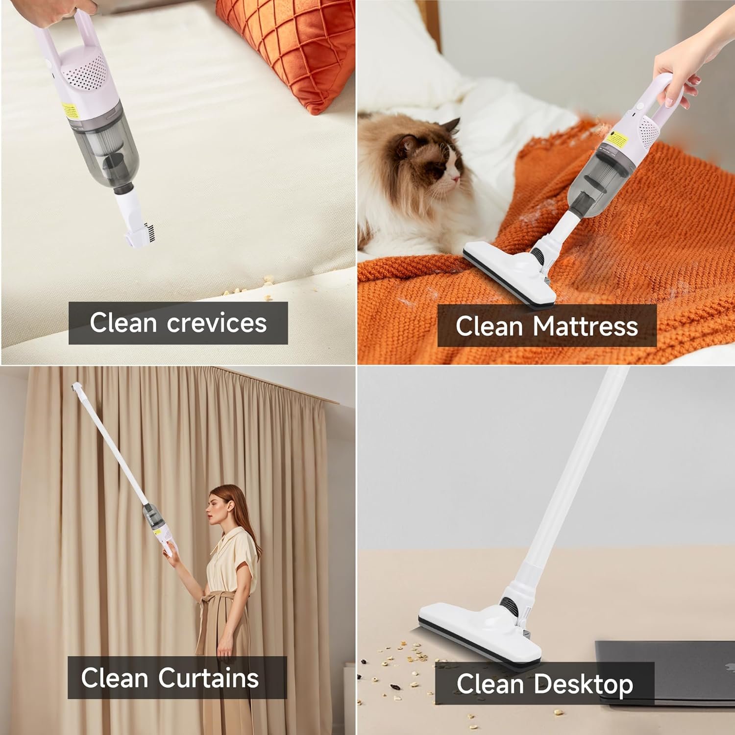 Handheld Vacuum Cleaner,Ultra-Lightweight Mini Portable Vacuums for Home, 6 in 1 Stick Vac Cleaners for Car,Pet Hair(White Cordless) - Image 7
