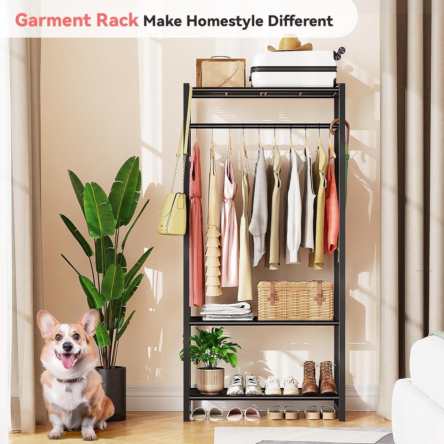 Small Clothes Rack -30" Wide Clothing Rack with 3 Shelves for Small Space, Sturdy Metal Portable Wardrobe Closet Organizer, Load 400 lbs, Black - Image 9